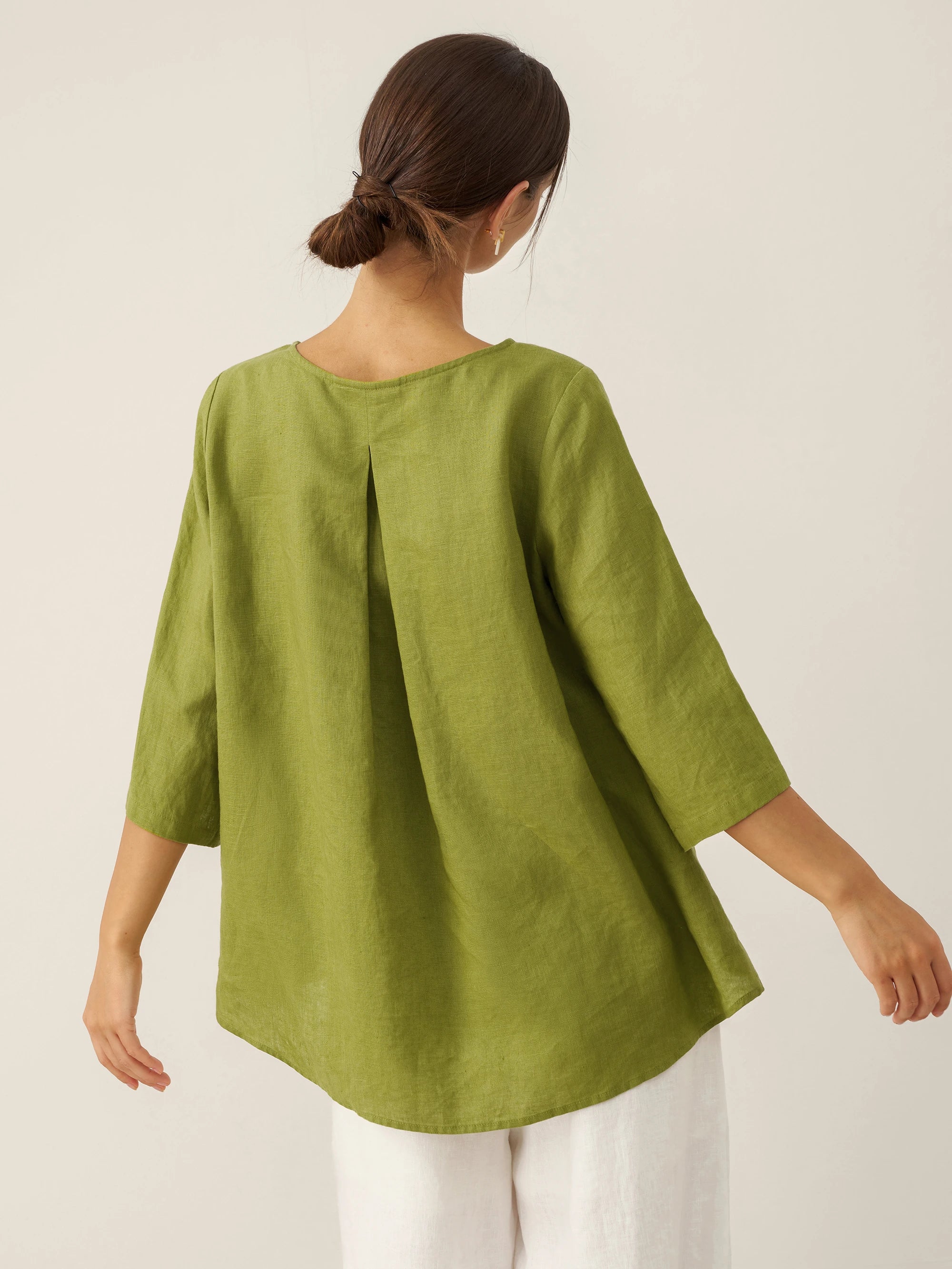 100% Linen Round Neck Asymmetrical Hem Top BRIANNA