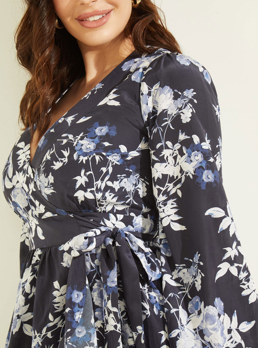 Marciano Indigo Petal Pose Wrap Mini Dress