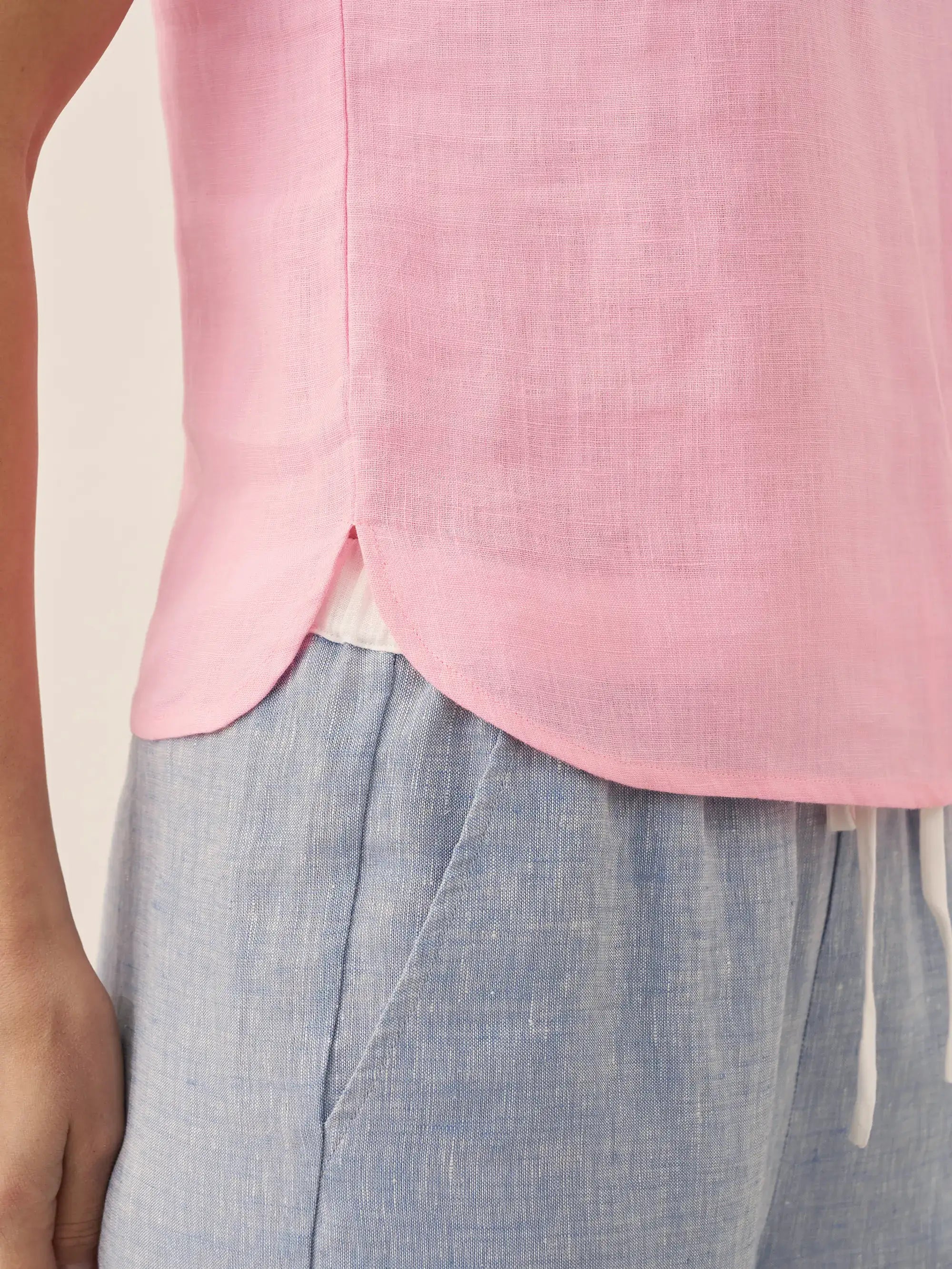 100% Linen Draped Collar Tank Top