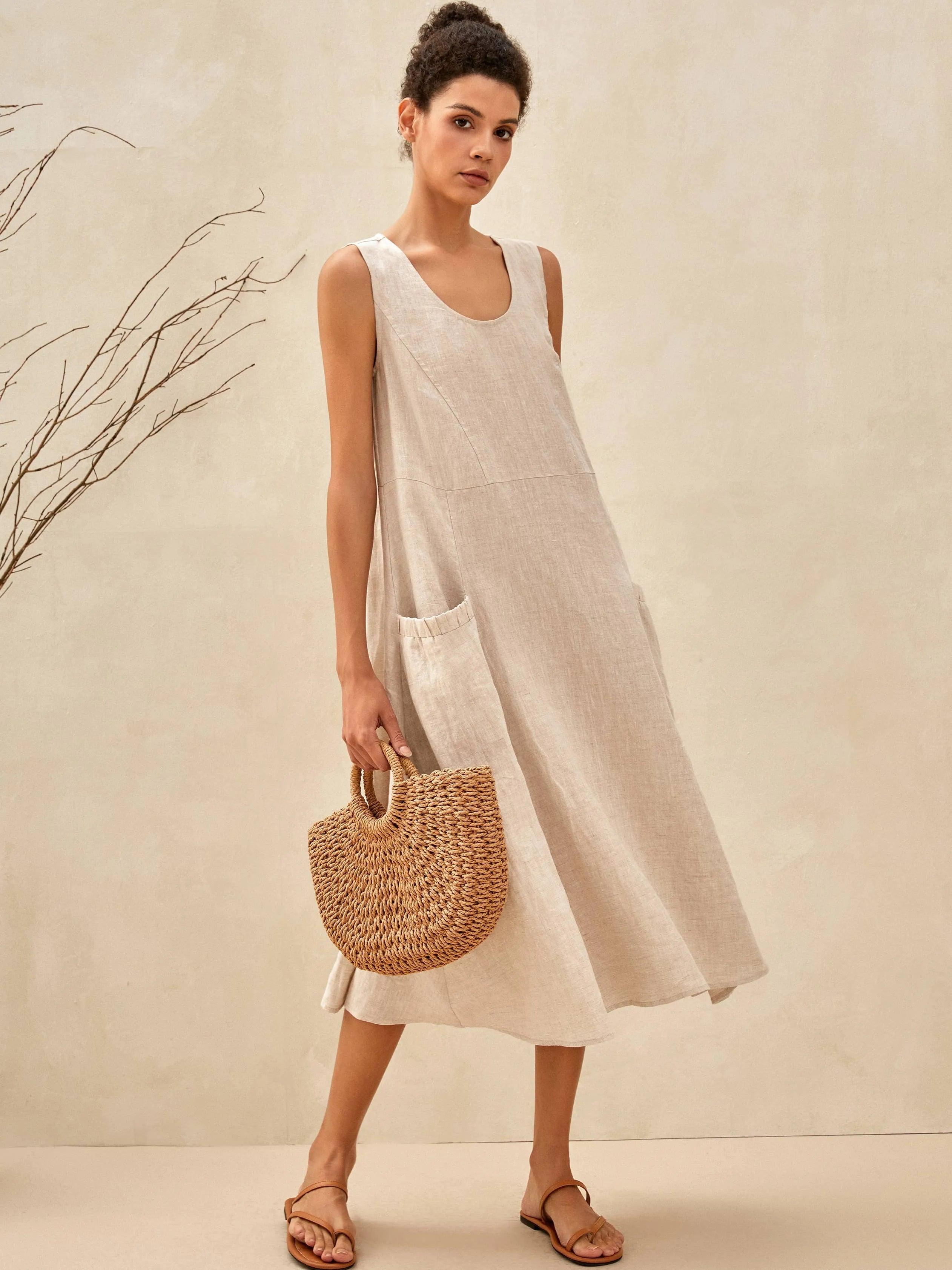 100% Linen Swing Beach Tank Dress GIANA