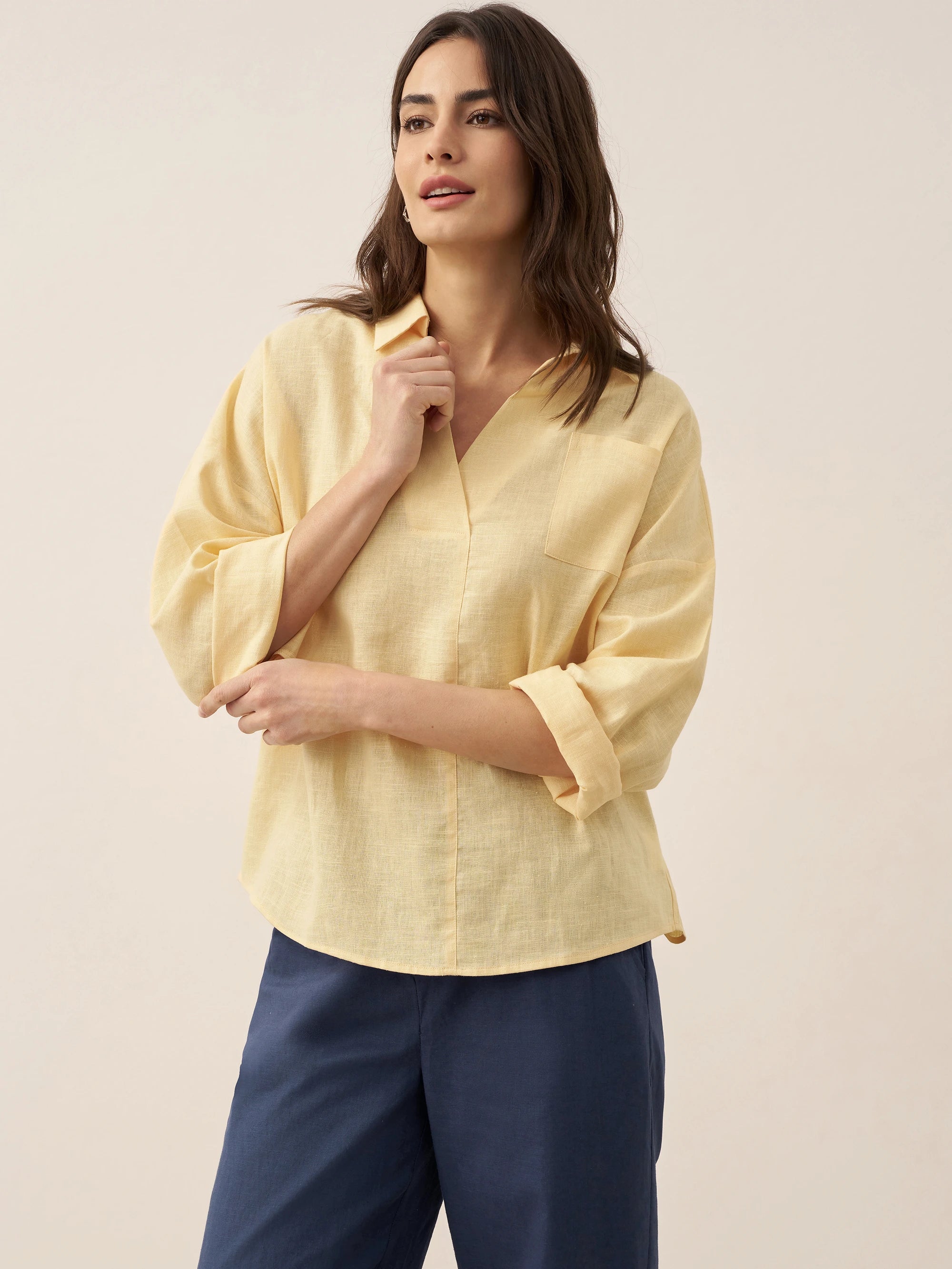 Linen Oversized Fit Pocket Shirt ELOWEN