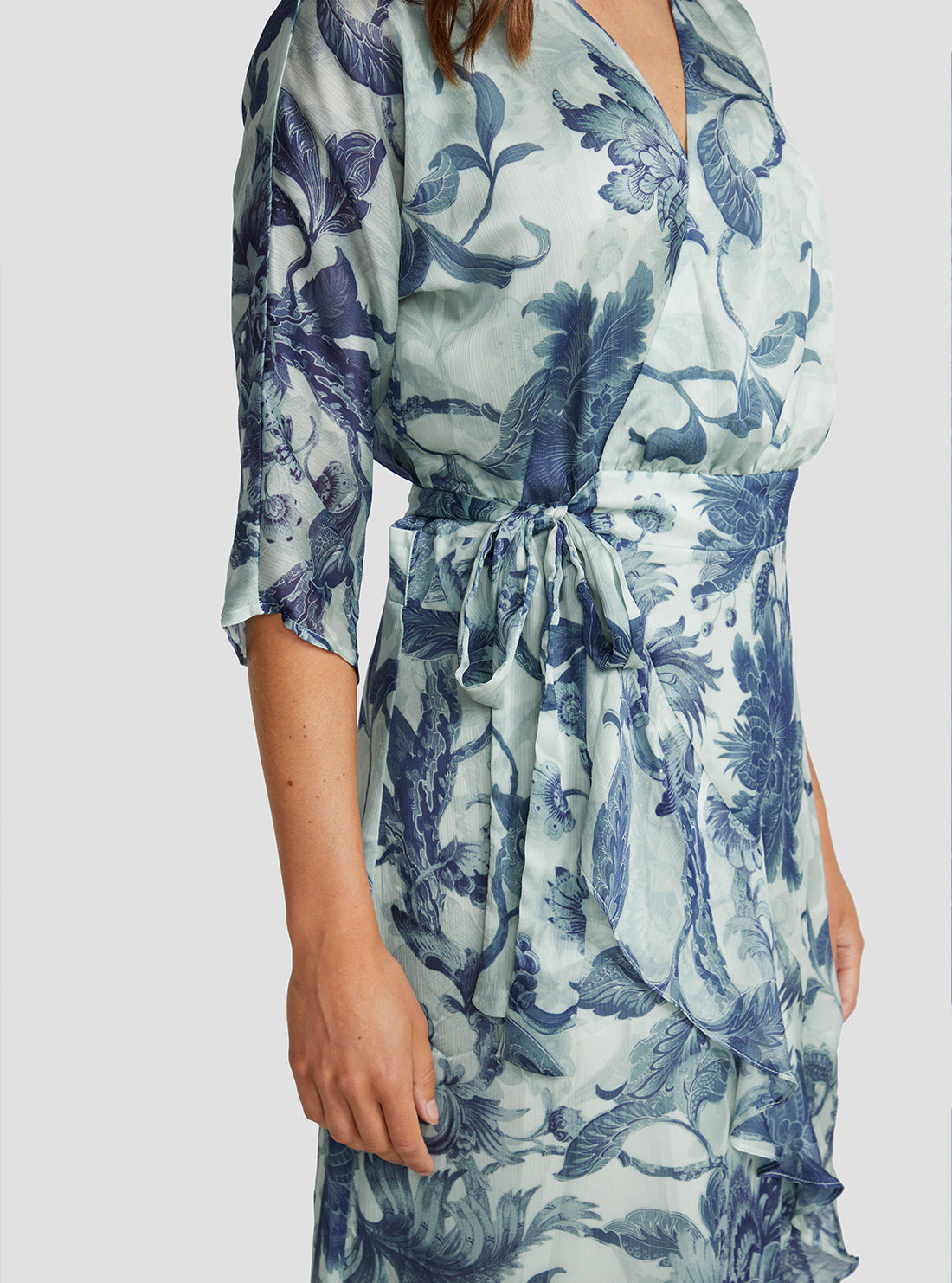 Eco Porcelain Floral Print Ensley Wrap Midi Dress