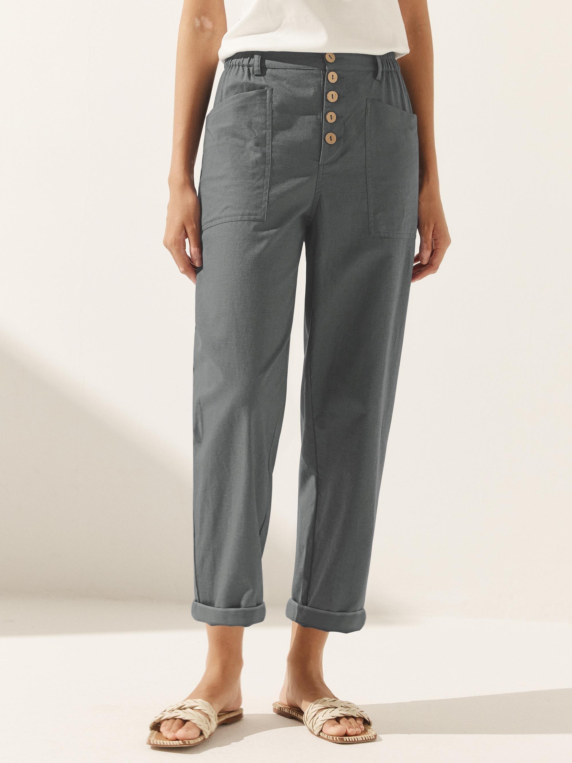 Linen Simple Button Fly Trousers HEIDI