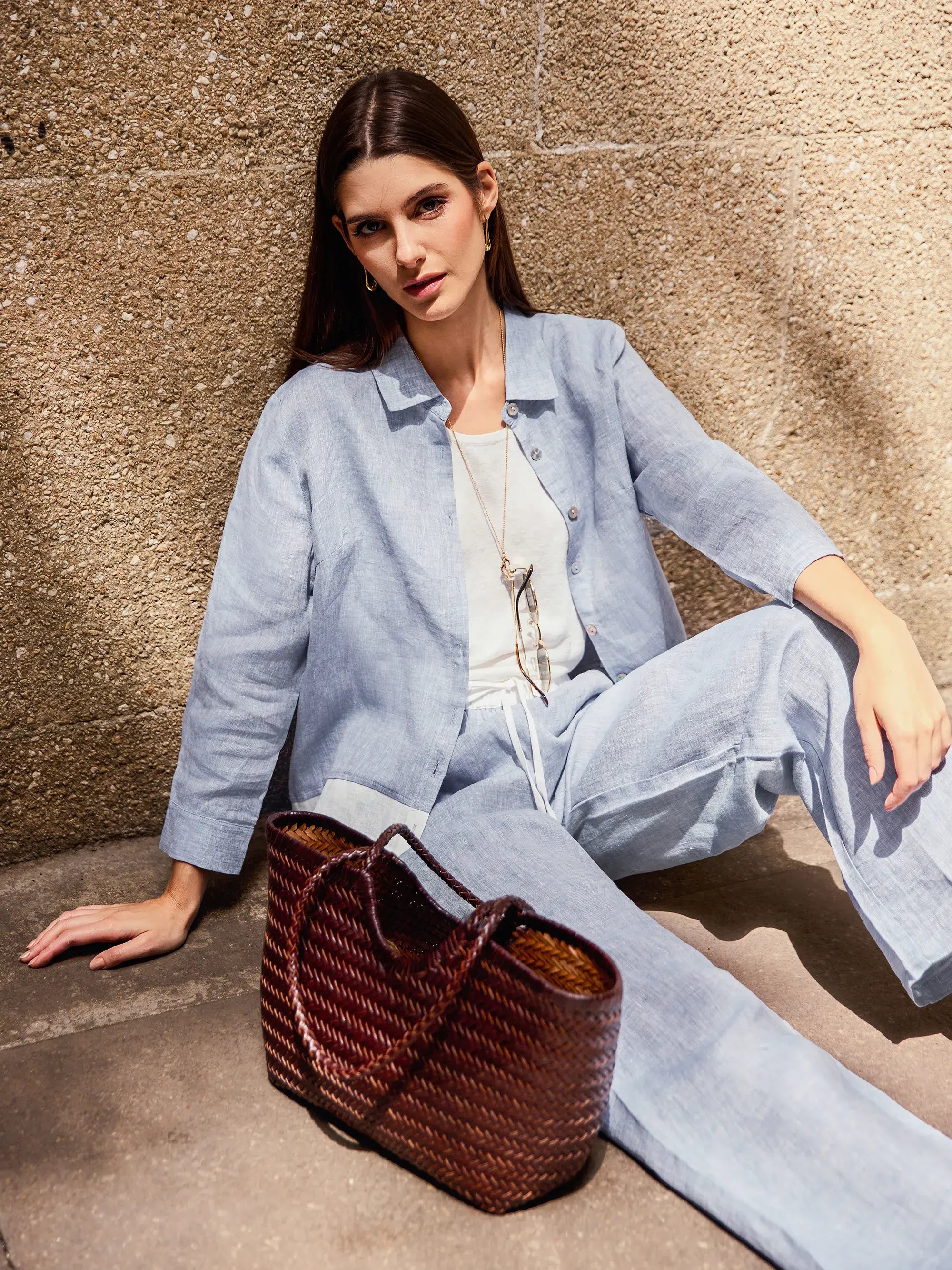 100% Linen Buttoned Closure Color-Blocked Shirt JANICE