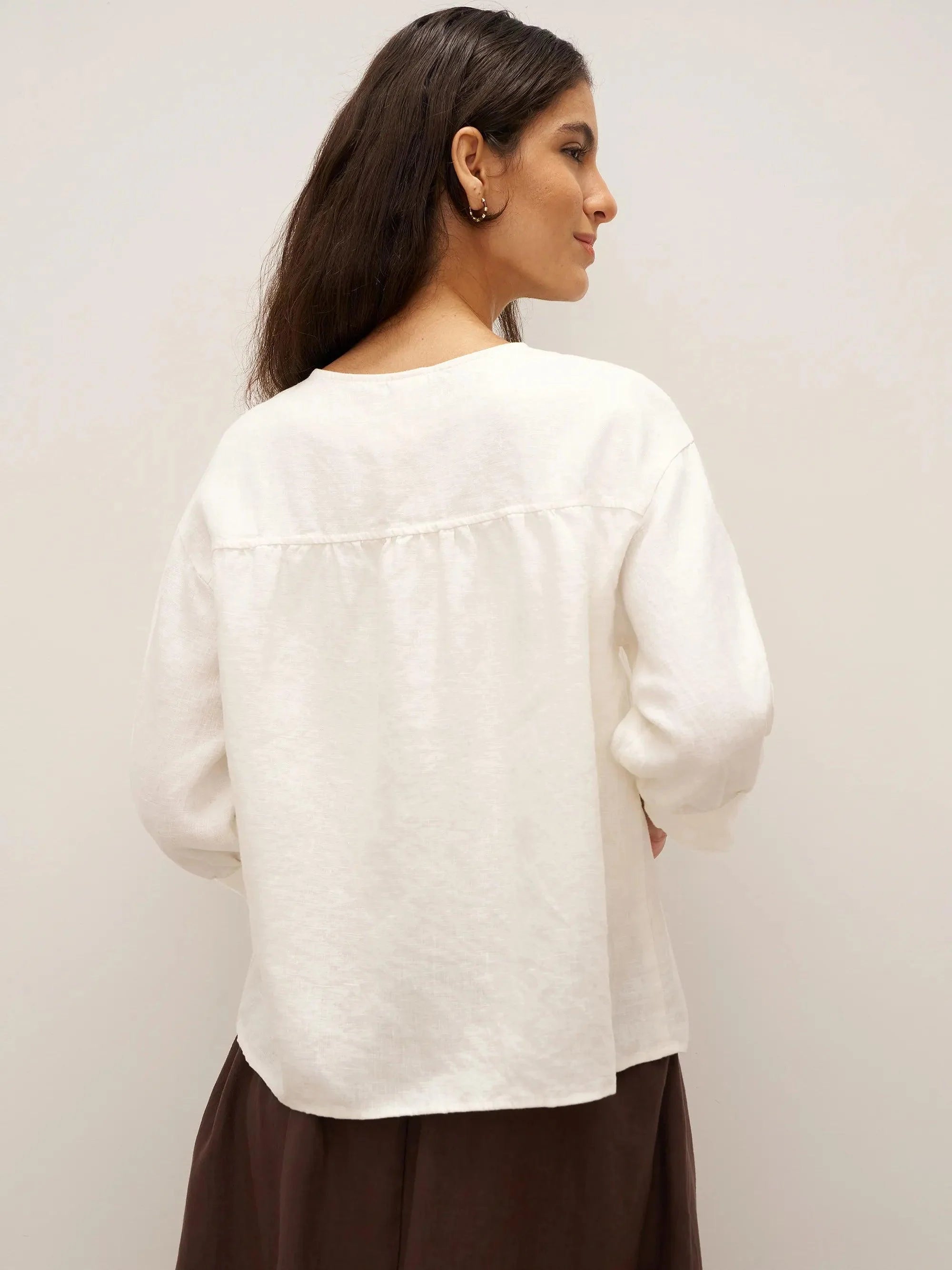 100% Linen Button-Front Drop Shoulder Shirt EASTER