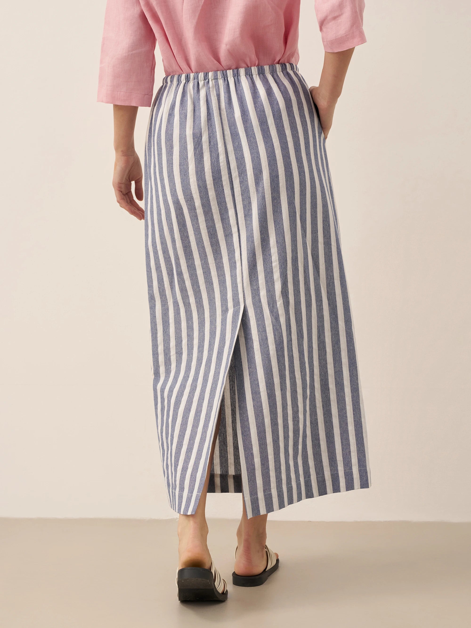 Linen Striped Drawstring Skirt ELISE