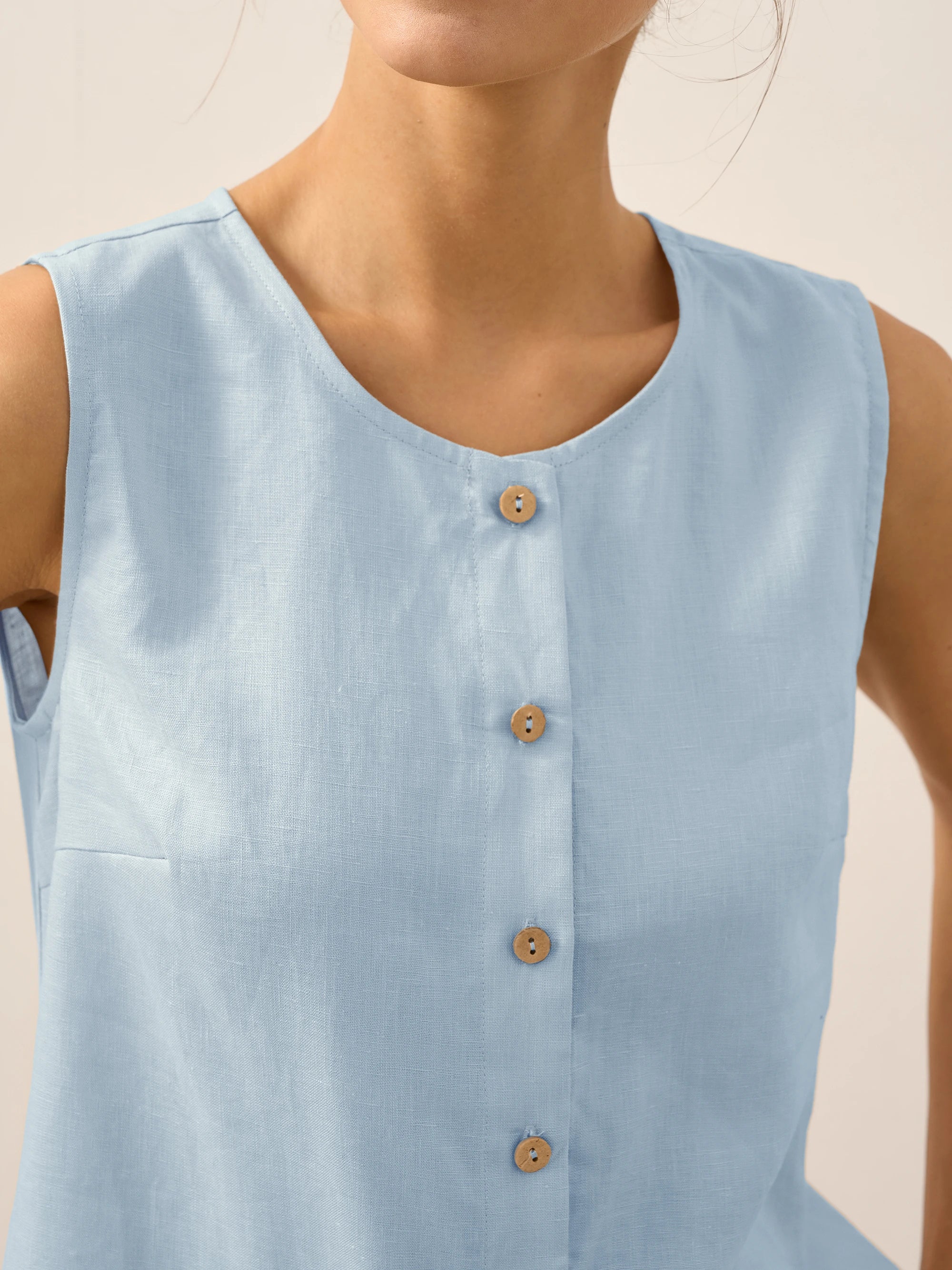 100% Linen Buttons Down Tank Top ERIN