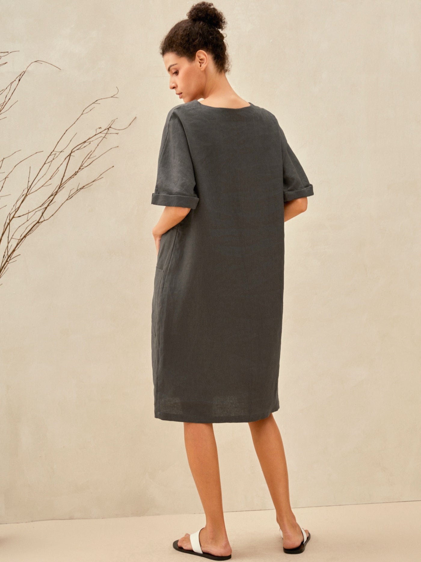 MIA 100% Linen Oversized V-Neck Dress