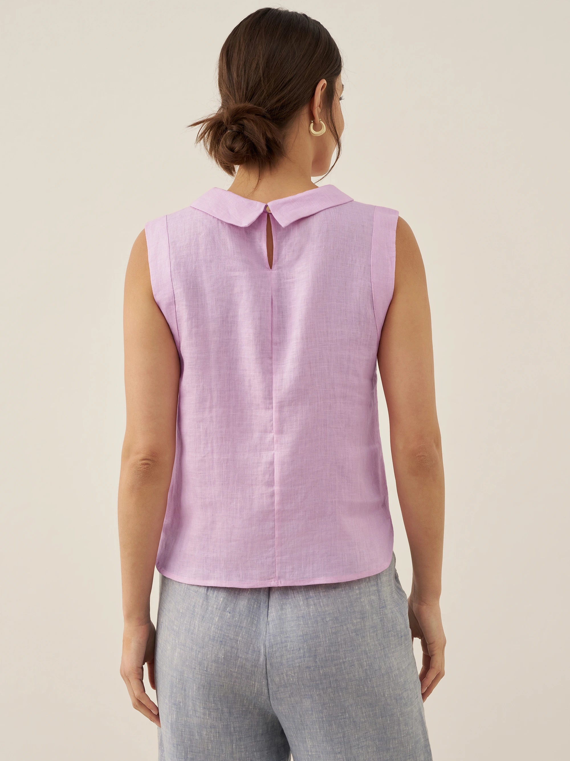 100% Linen Draped Collar Tank Top JACQUELINE