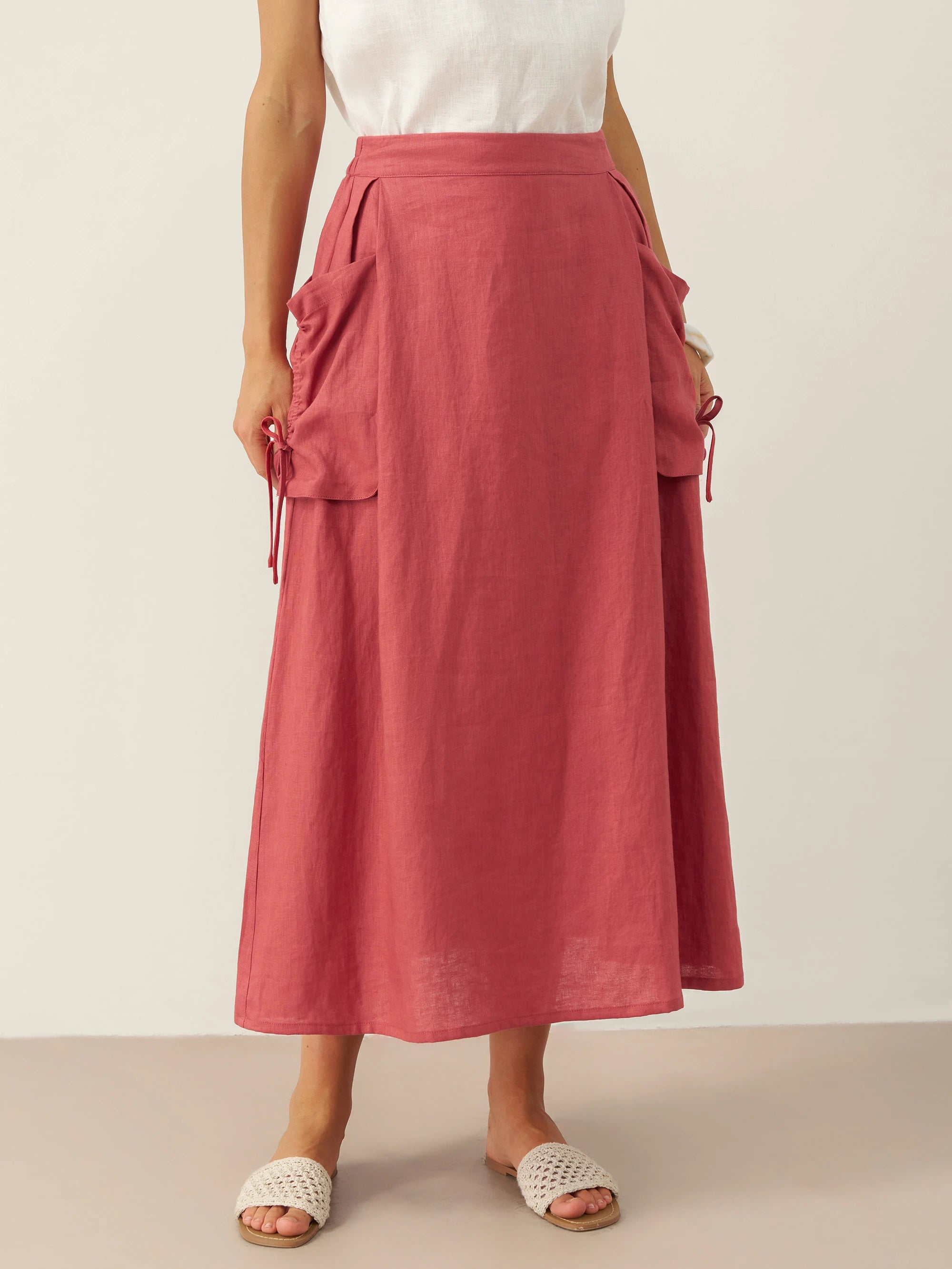 100% Linen Drawstring Pocket Skirt TESS
