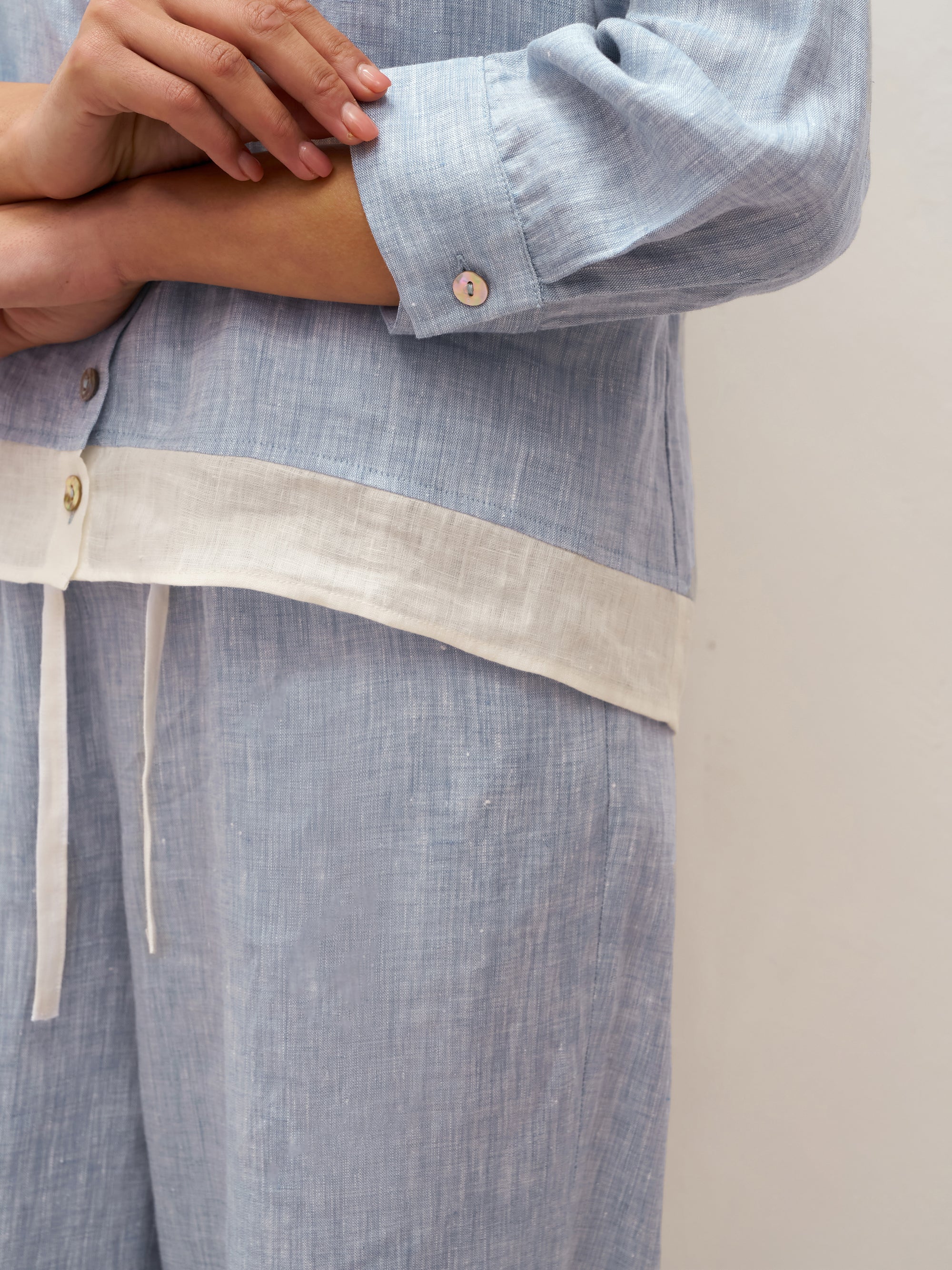 100% Linen Buttoned Closure Color-Blocked Shirt JANICE