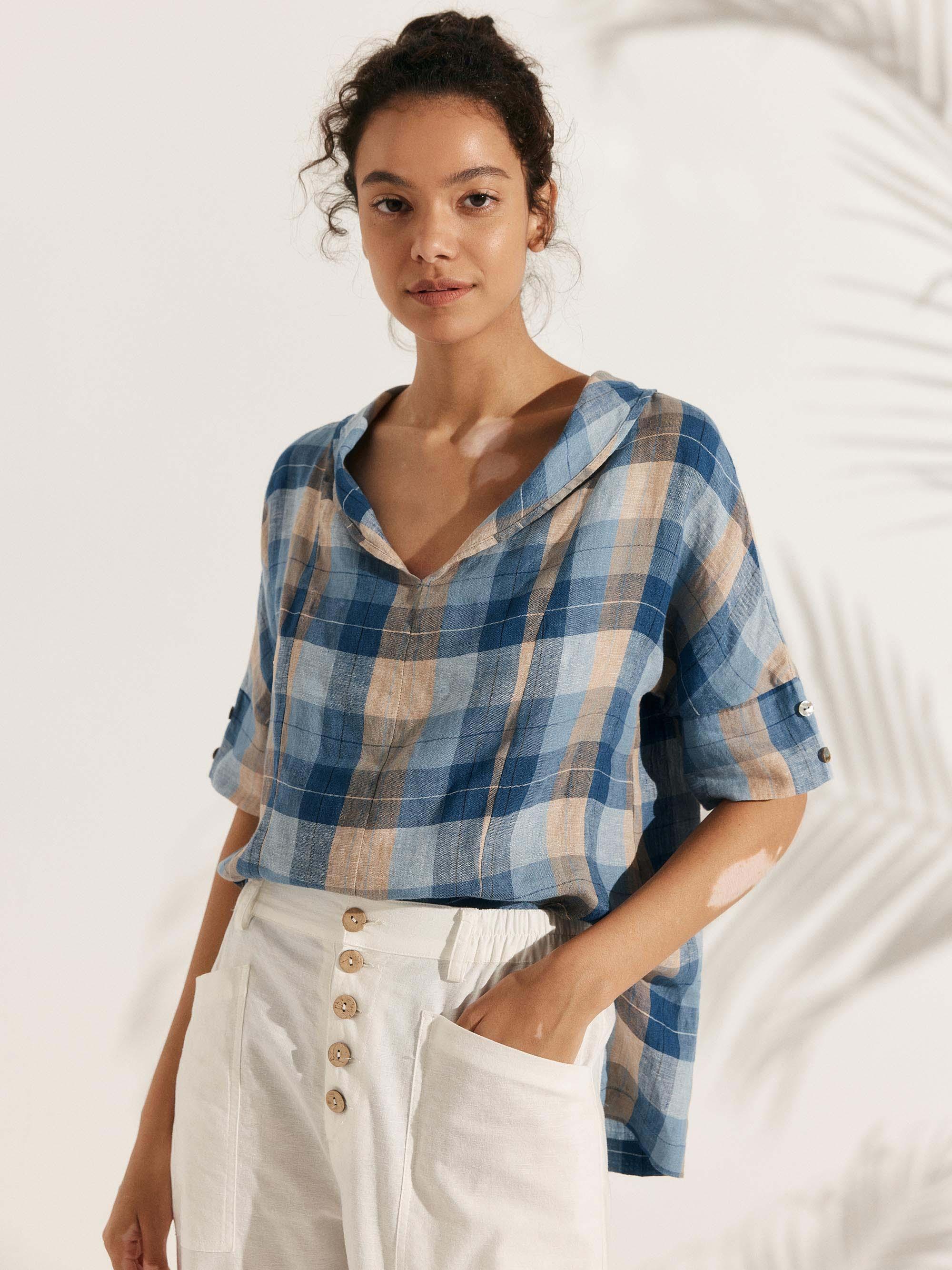 Linen V Neck Short Sleeve Shirt PENNY