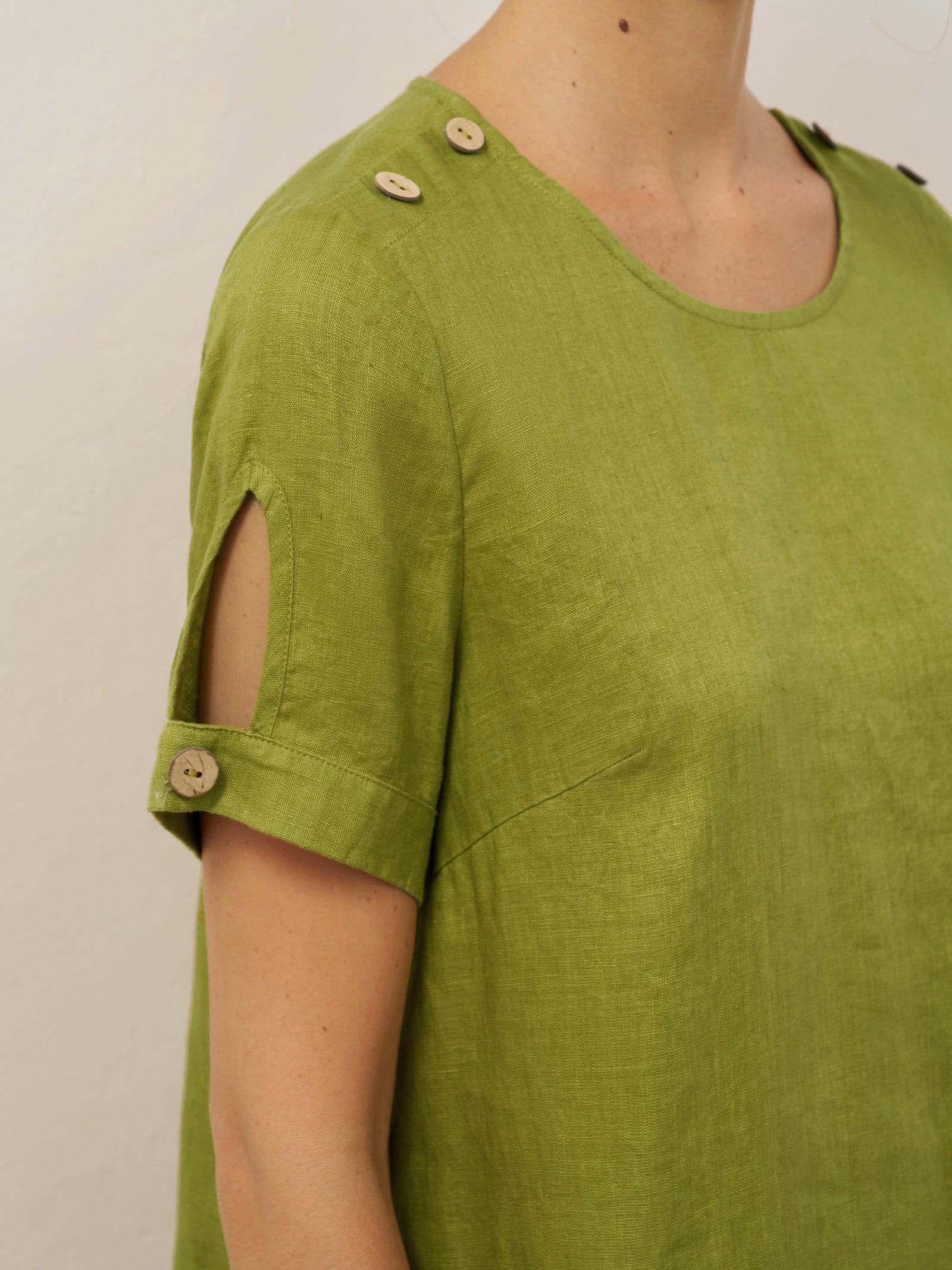 100% Linen Eyelet Short Sleeve Mini Dress LIA