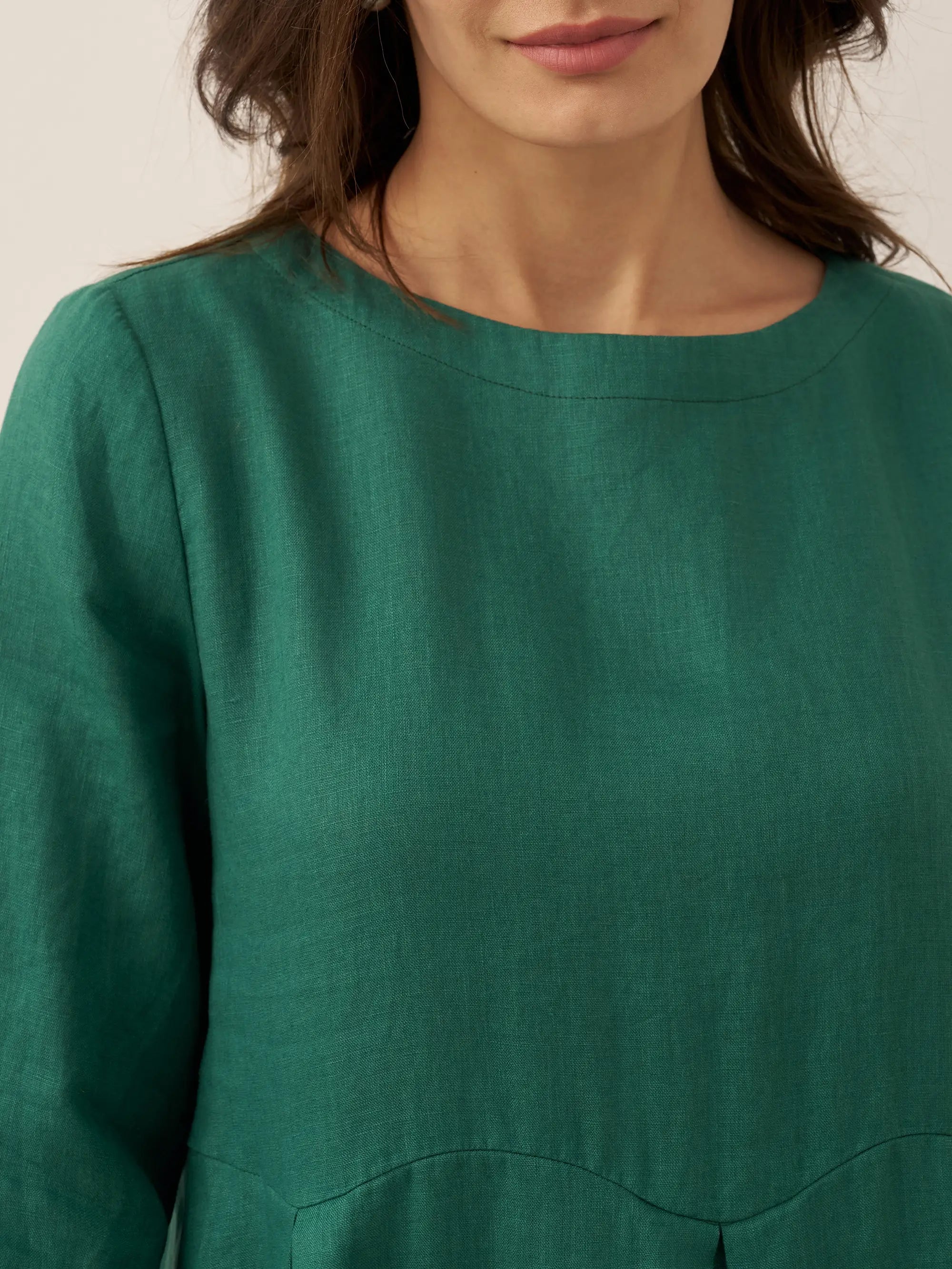 100% Linen Bateau Neck Pleated Maxi Dress