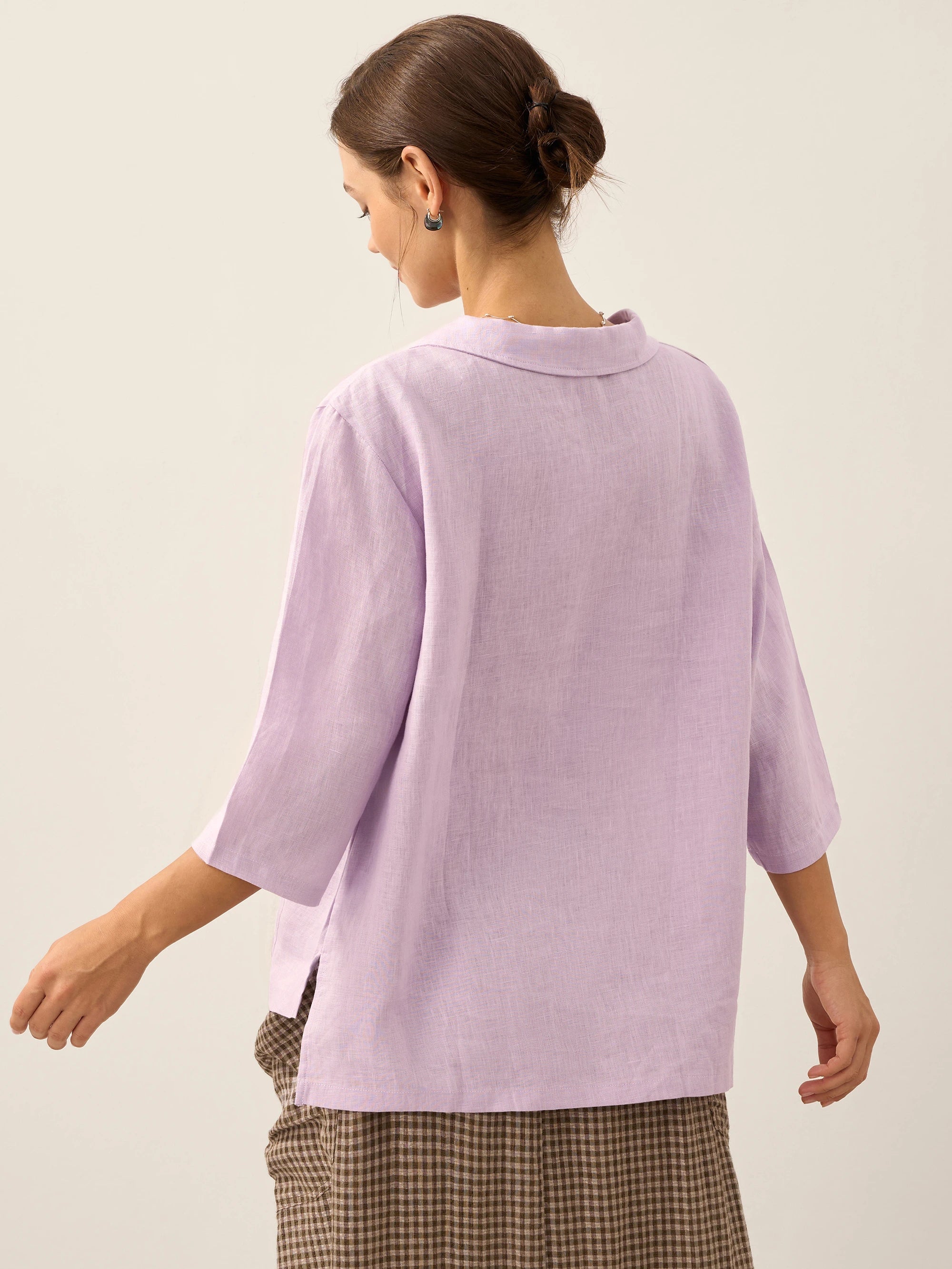 100% Linen Shawl V-Neck Half Sleeve Top JADE
