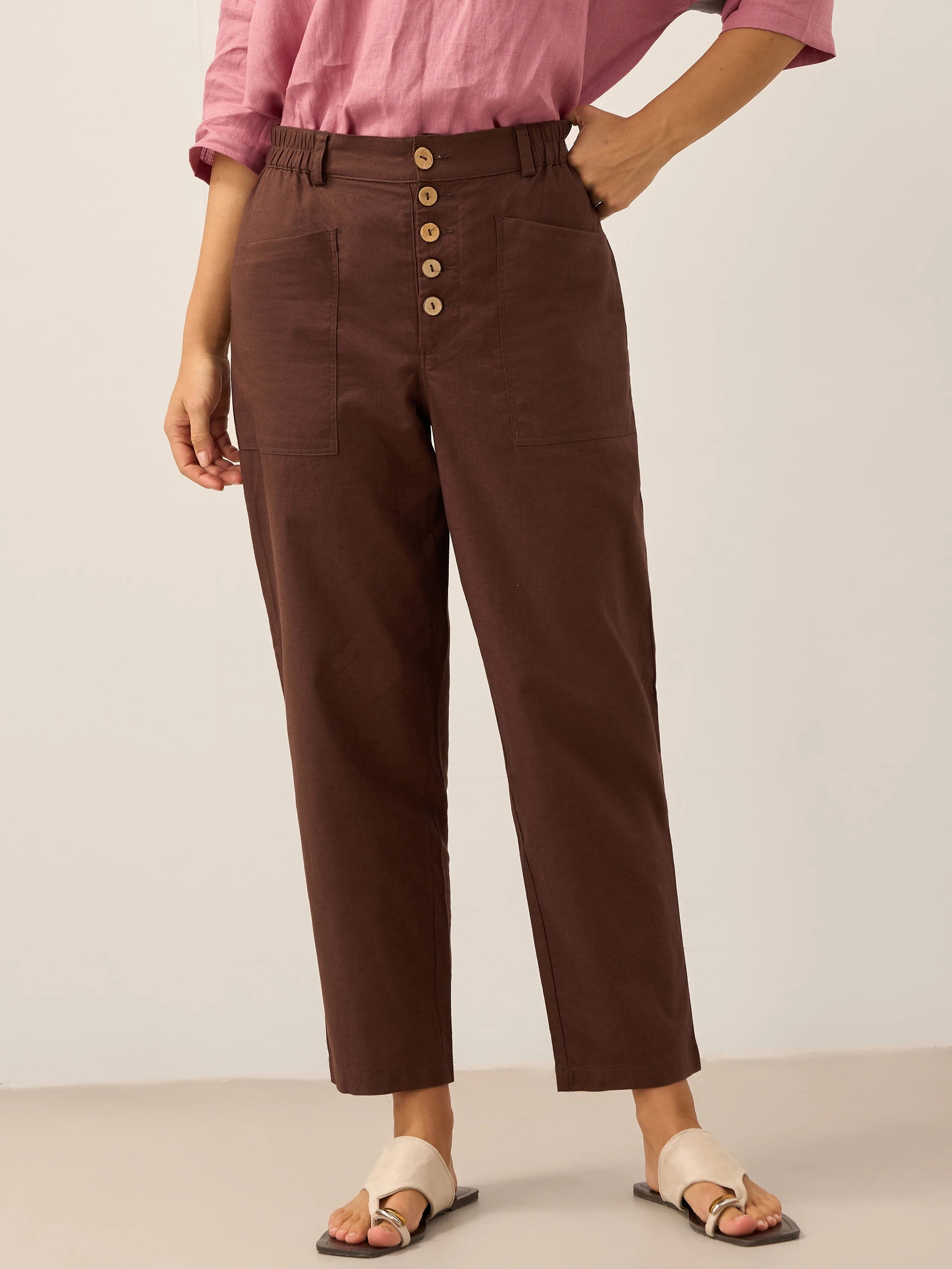 Linen Simple Button Fly Trousers HEIDI