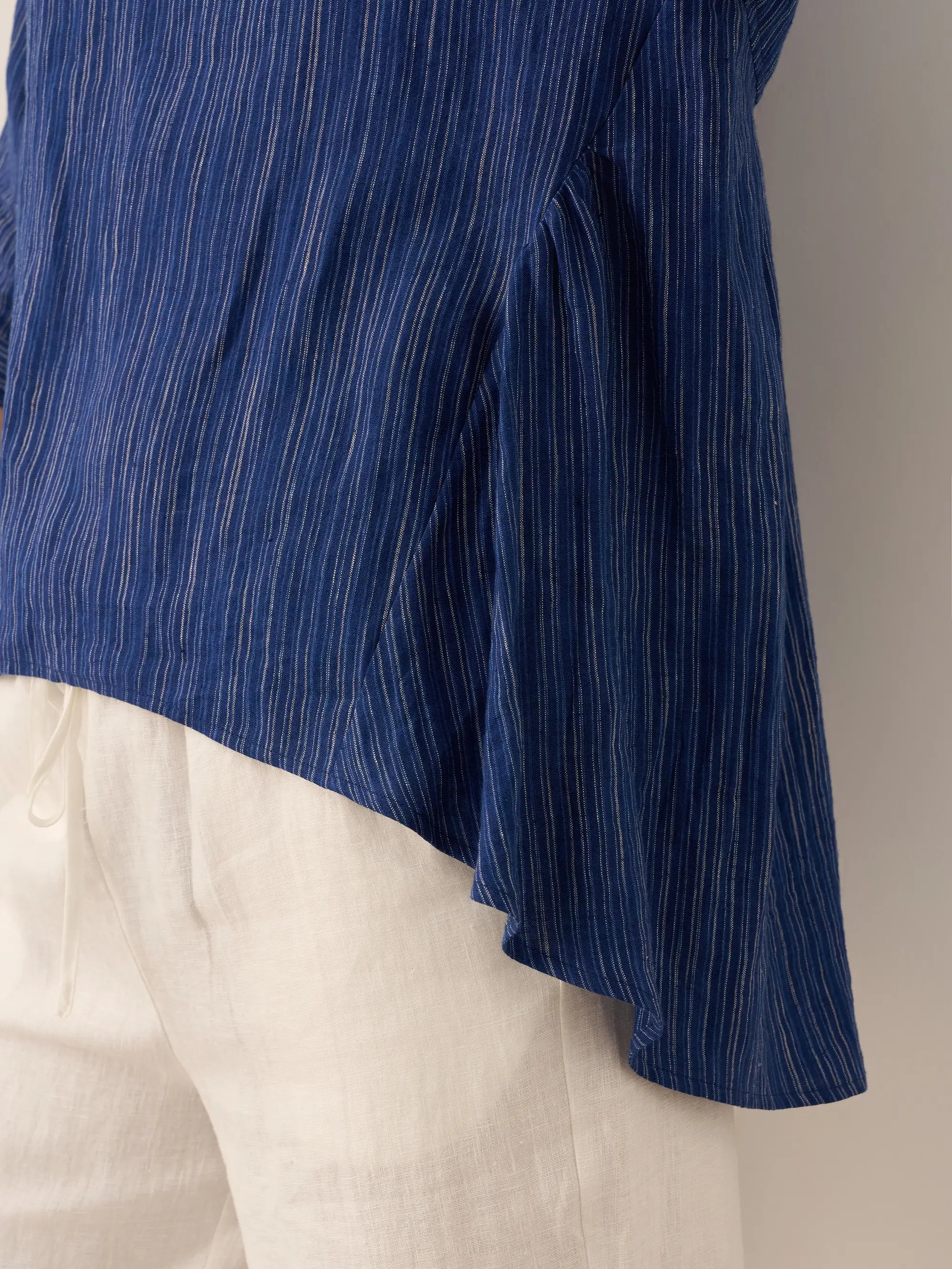 100% Linen Round Neck Artistic Stripe Top FLORENCE