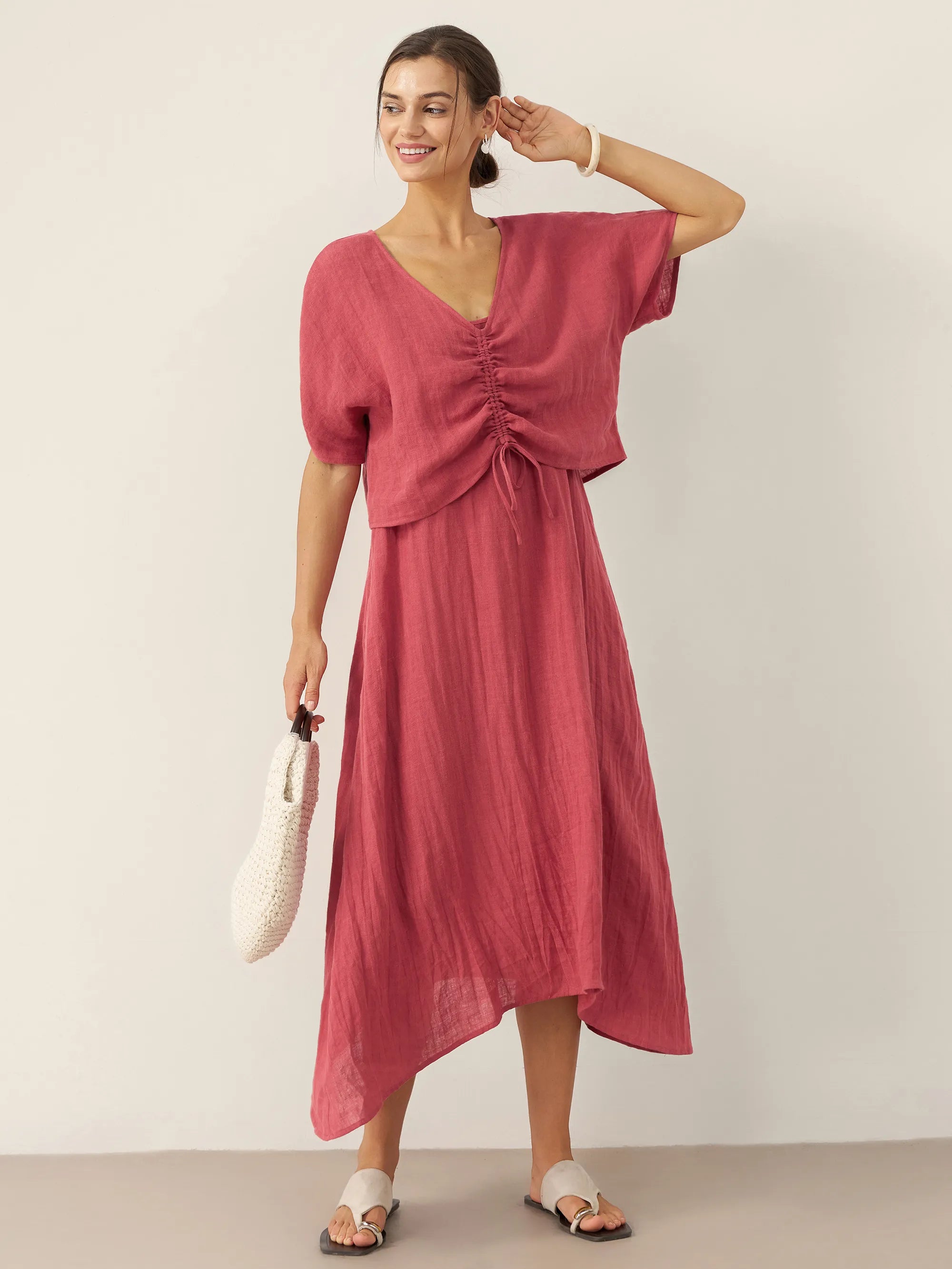 100% Linen Strappy Maxi Dress & Cover-Up Set UNA