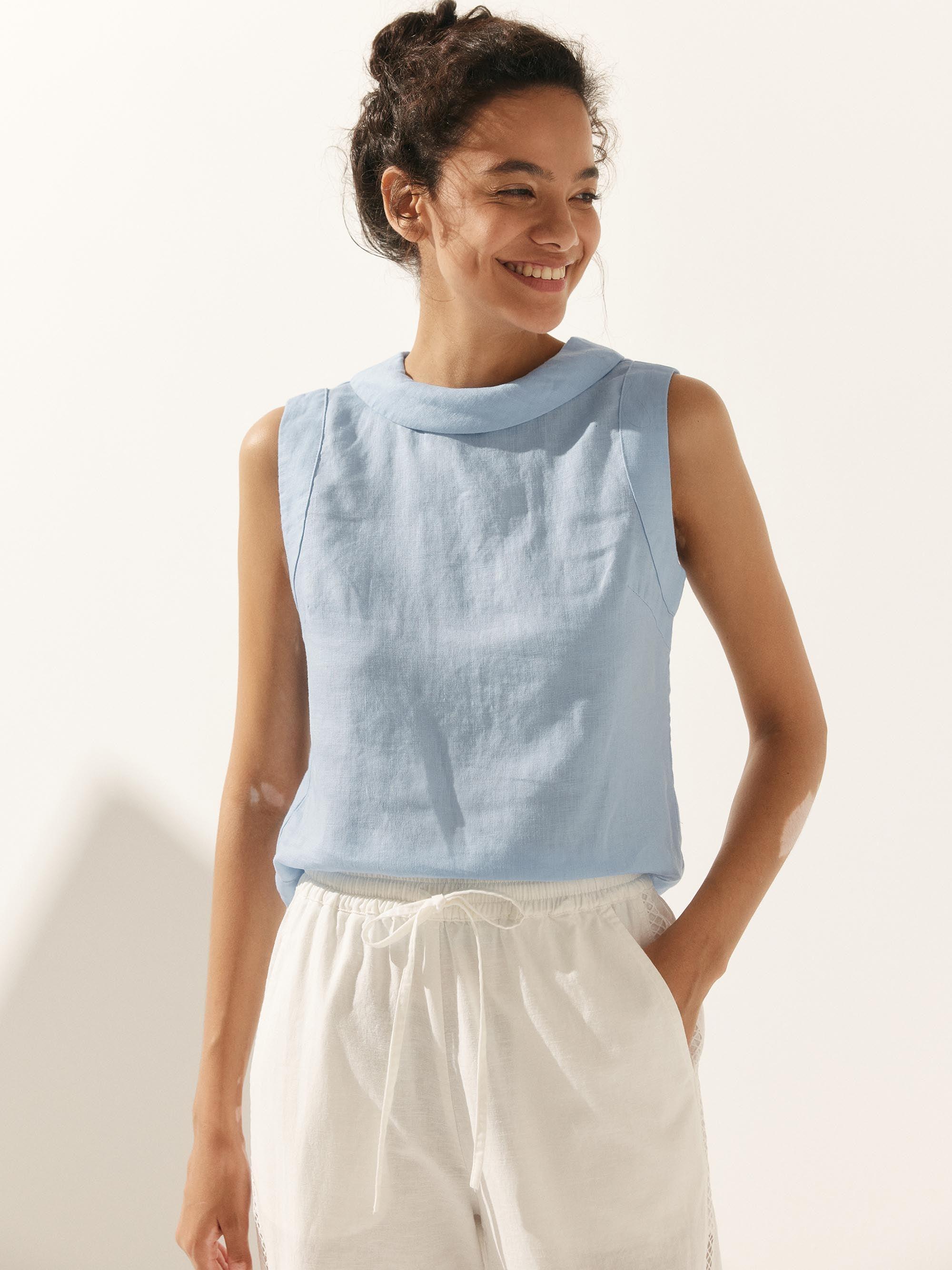100% Linen Draped Collar Tank Top JACQUELINE