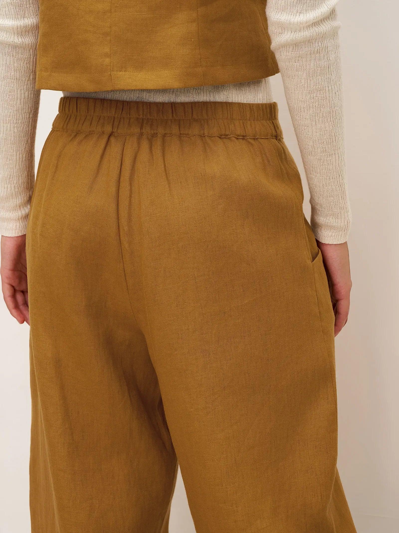 100% Linen Banana Cut Pants with Pockets EDELINE