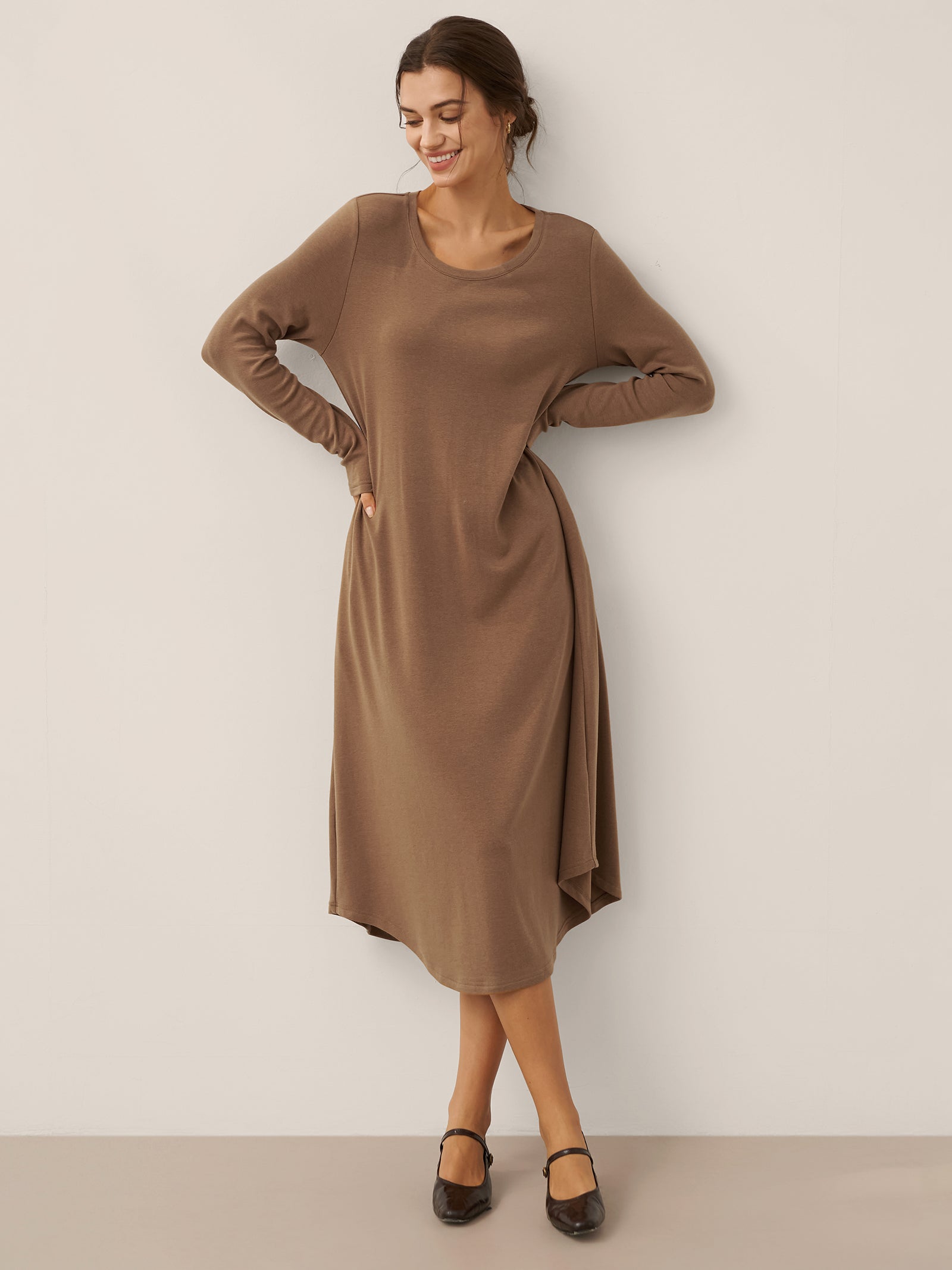 A-Line Curved Hem Stretch Maxi Dress KAYLA