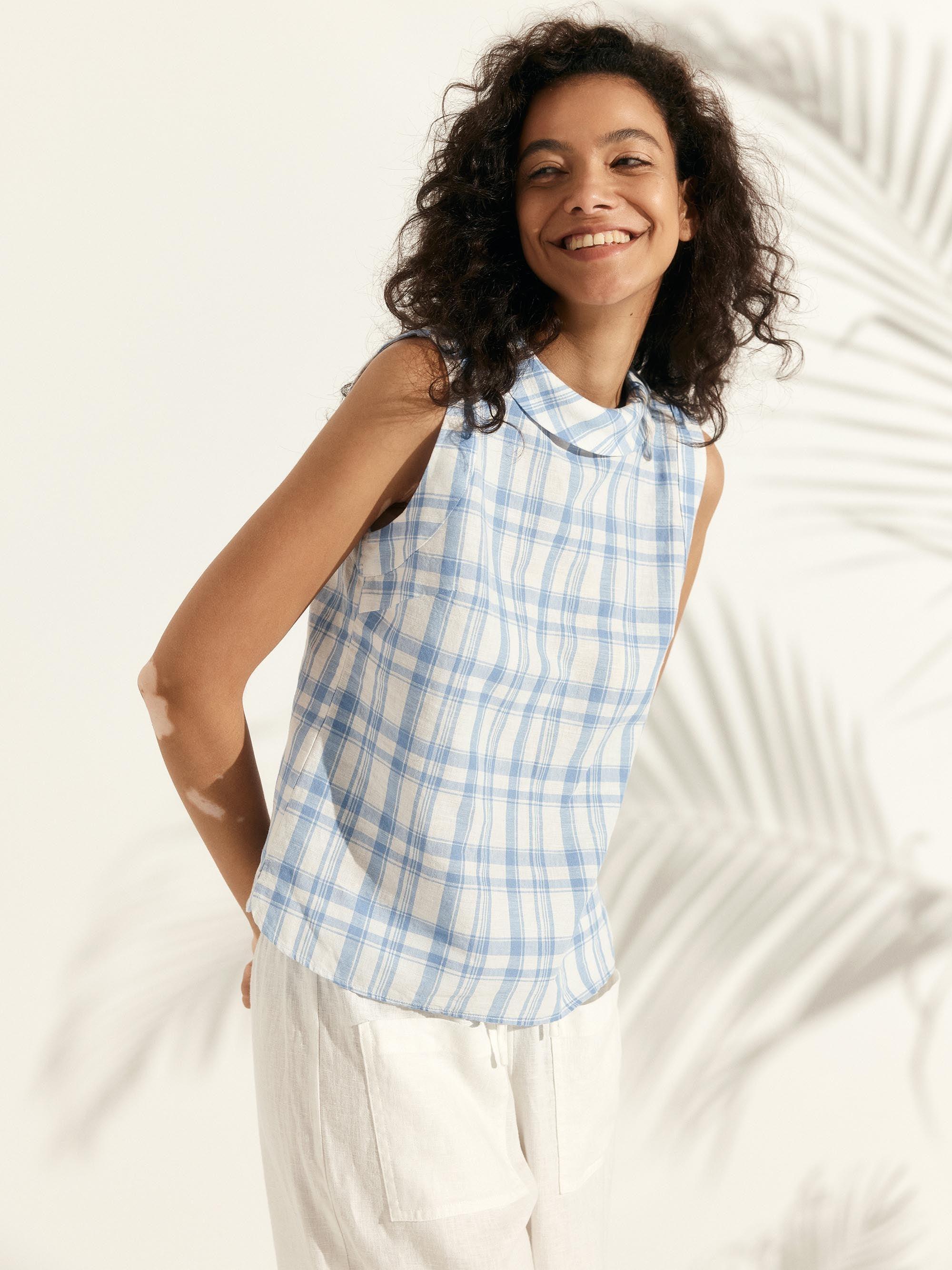 100% Linen Draped Collar Tank Top JACQUELINE