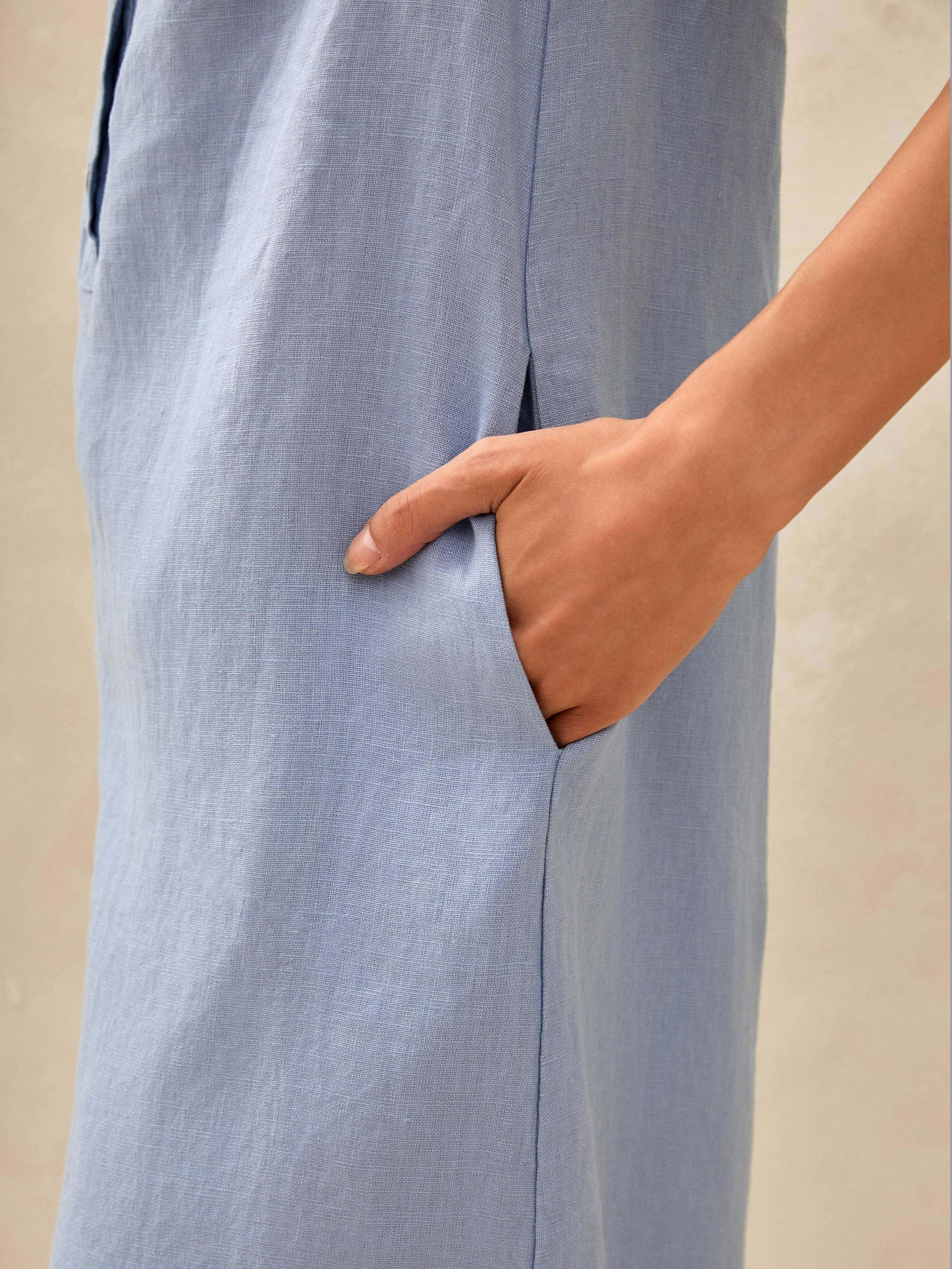 100% Linen Sleeveless Straight High Slit Maxi Dress TAYLOR