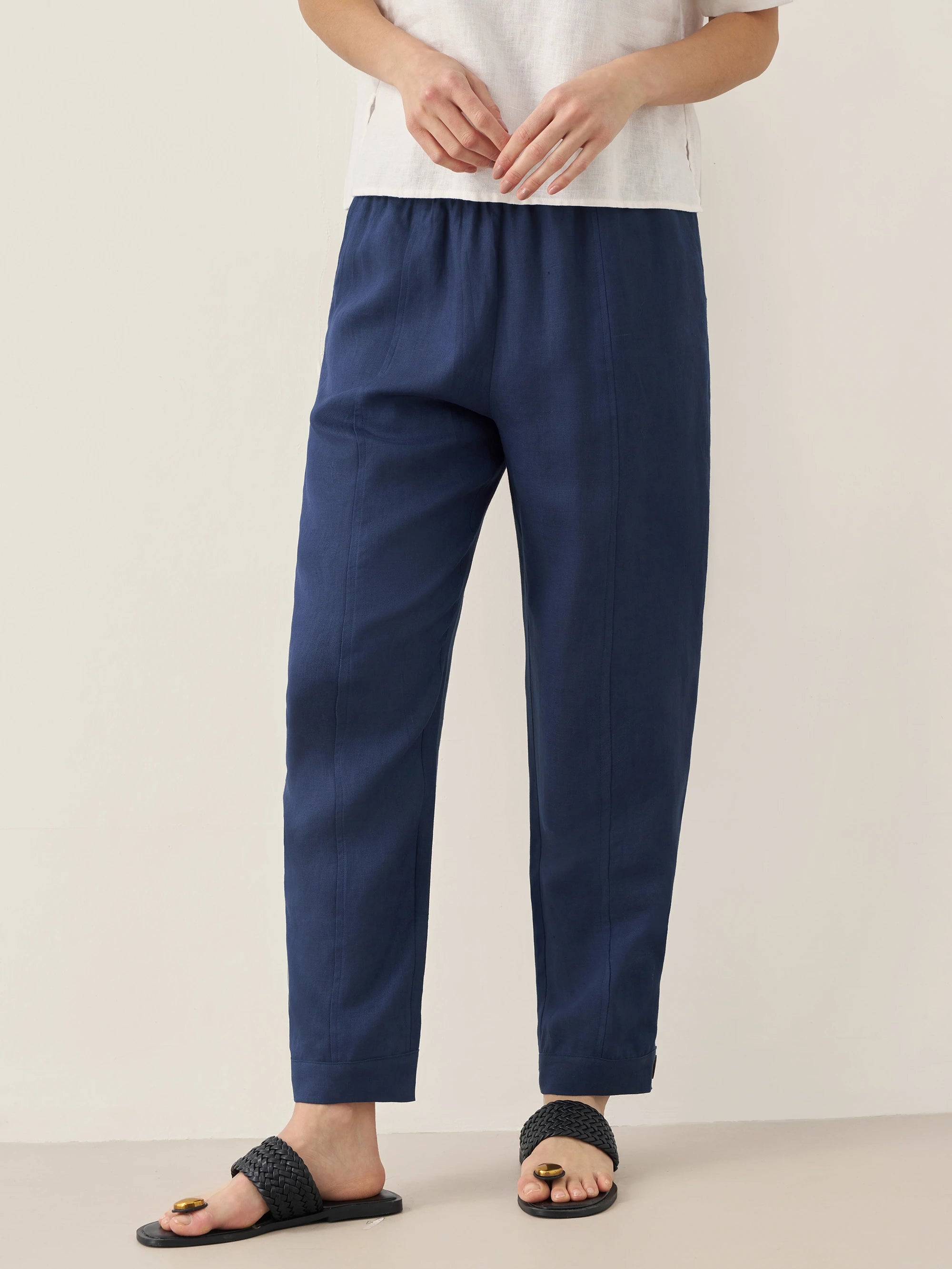 100% Linen Straight-Leg Pants with Elastic Waist PATRICE