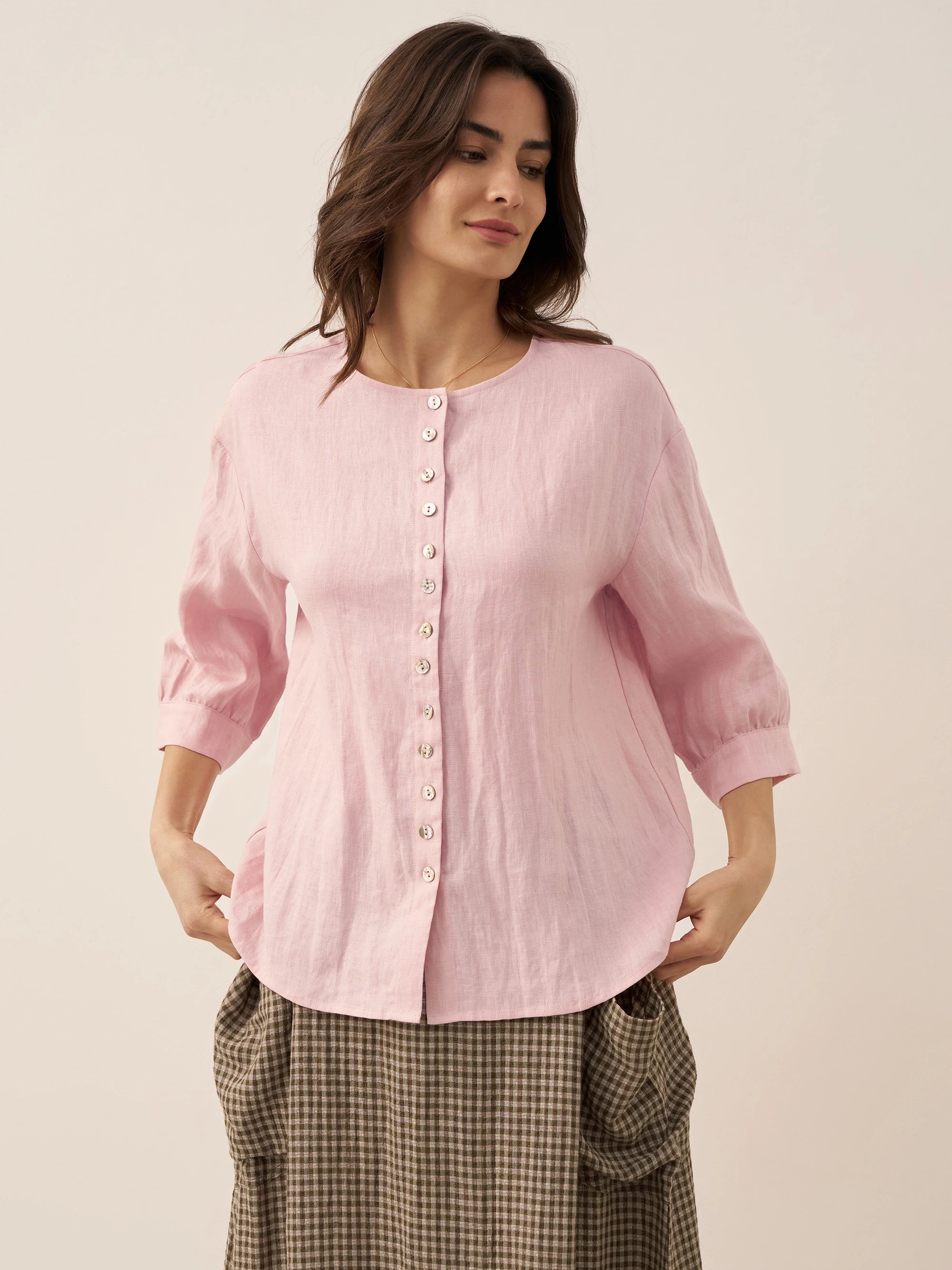 100% Linen Button-Front Drop Shoulder Shirt EASTER