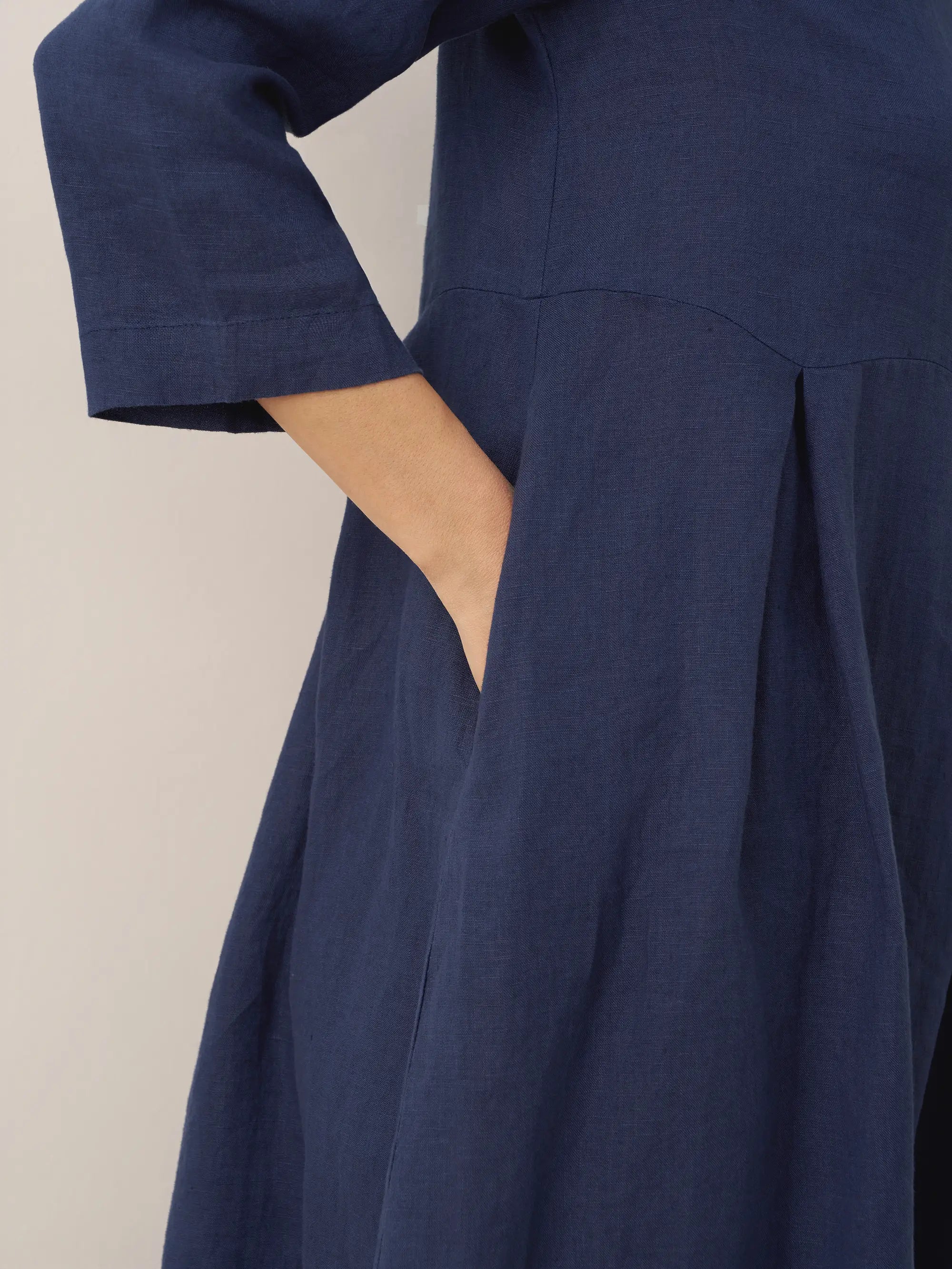 100% Linen Bateau Neck Pleated Maxi Dress