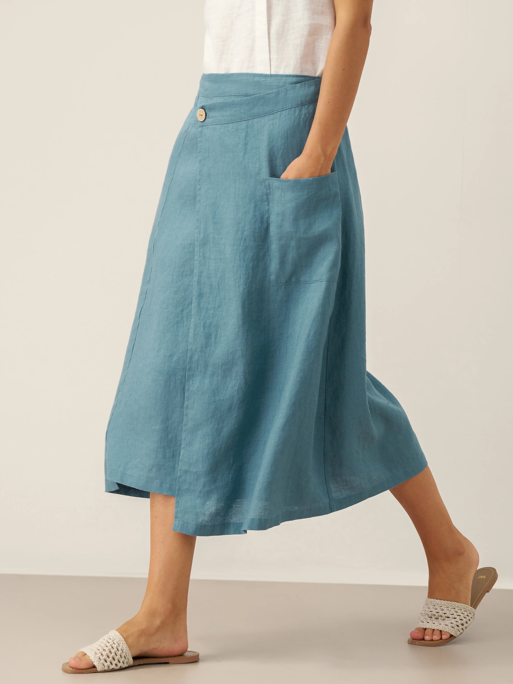 100% Linen Angled Closure Wrap Skirt FRESSA