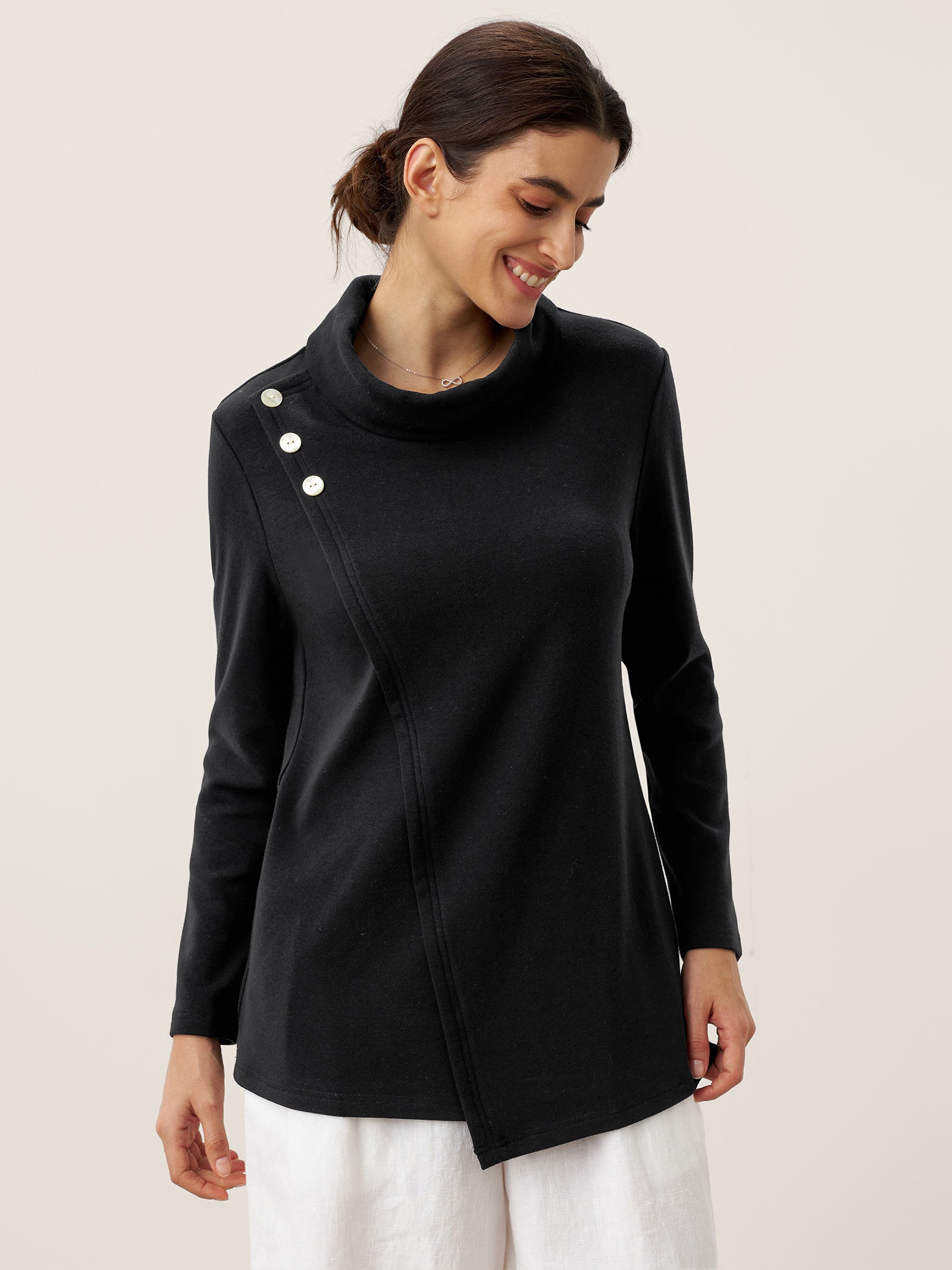 Mock Neck Buttoned Stretch Top ZARIA