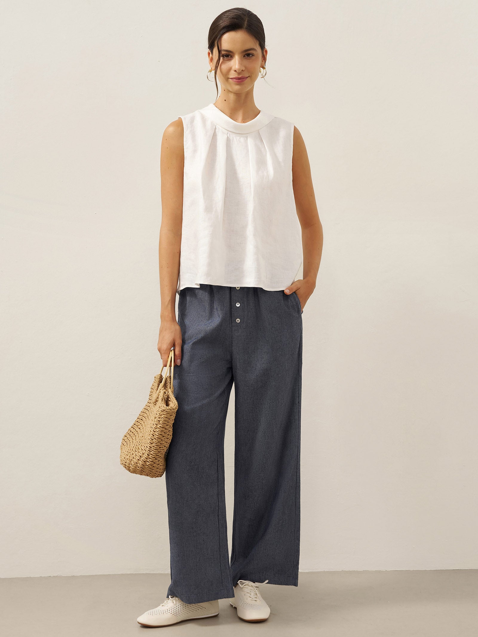 100% Linen Structured Collar Sleeveless Blouse BLAIR