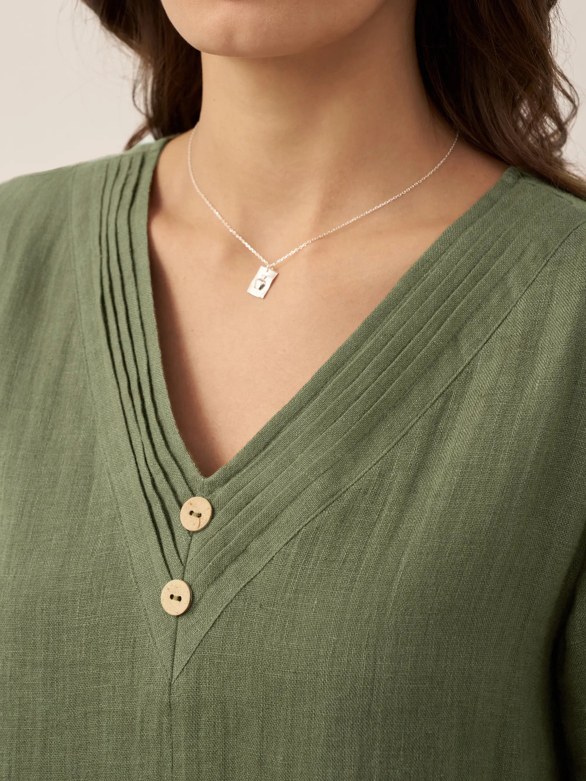 100% Linen V-Neck Double-Layer Midi Dress JAYDA