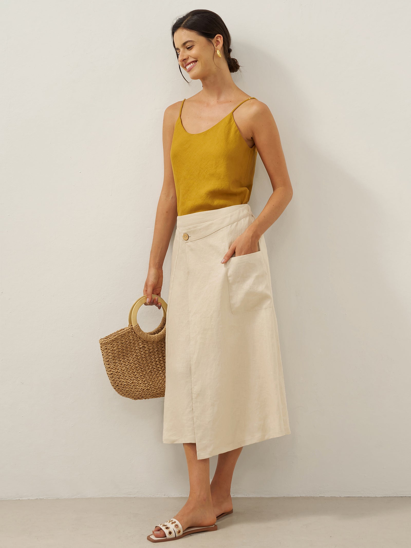 100% Linen Angled Closure Wrap Skirt FRESSA