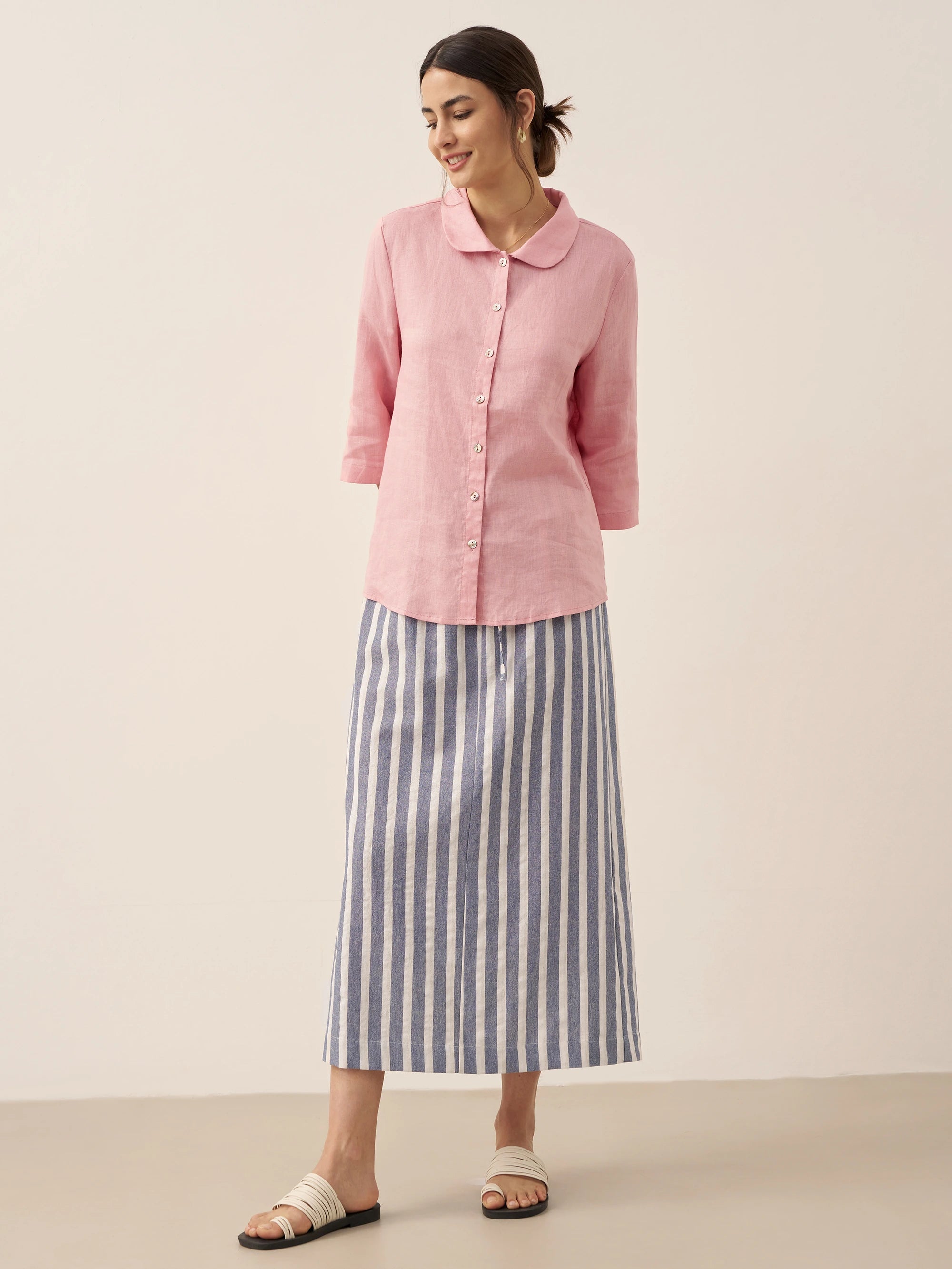 Linen Striped Drawstring Skirt ELISE