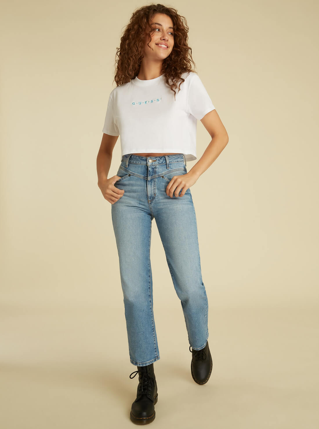 GUESS Originals White Arch Logo Crop T-Shirt