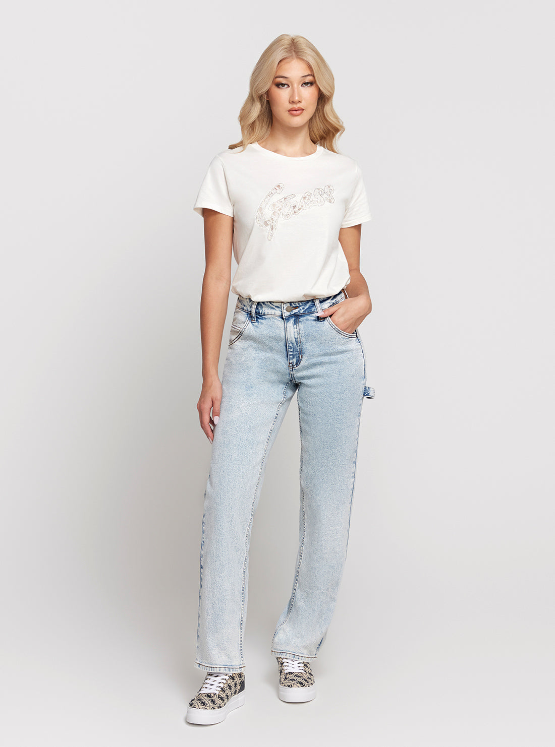 GUESS Originals Kit Mid-Rise Carpenter Denim Jeans in Jackie Acid Wash