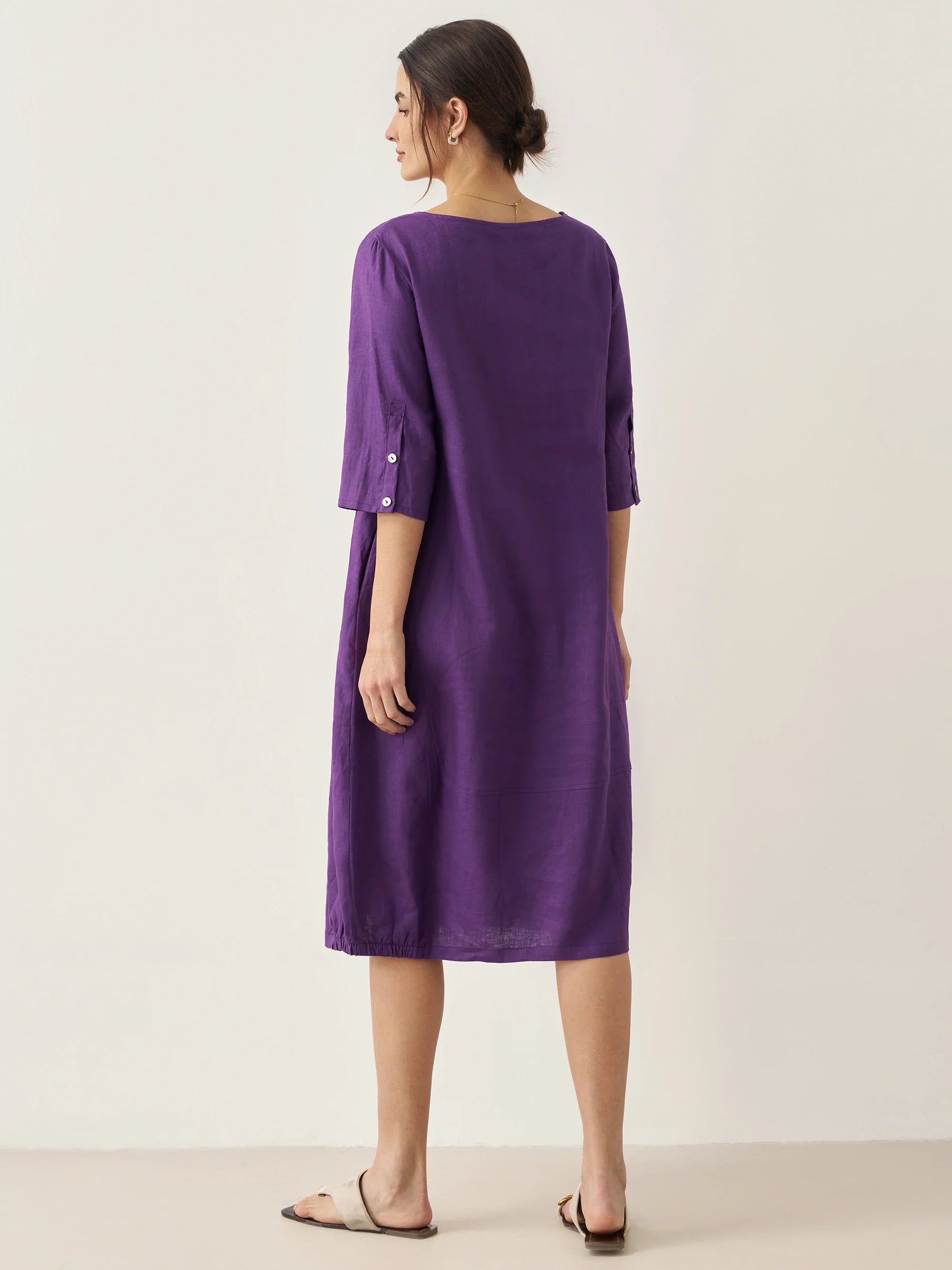 100% Linen Collarless Mid-Length Dress SOFIA