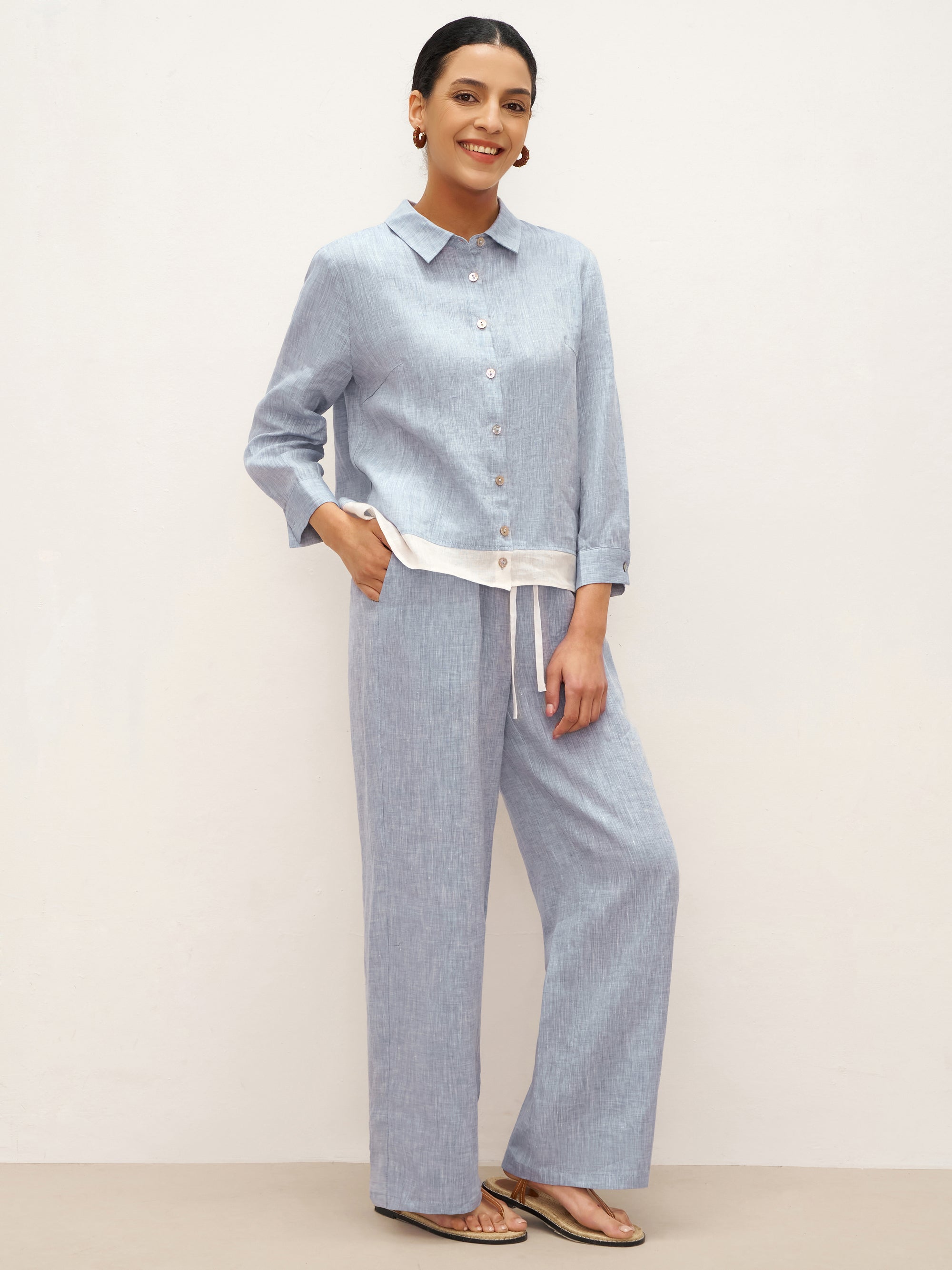 100% Linen Elastic Waist Straight-Leg Trousers JOURDAN