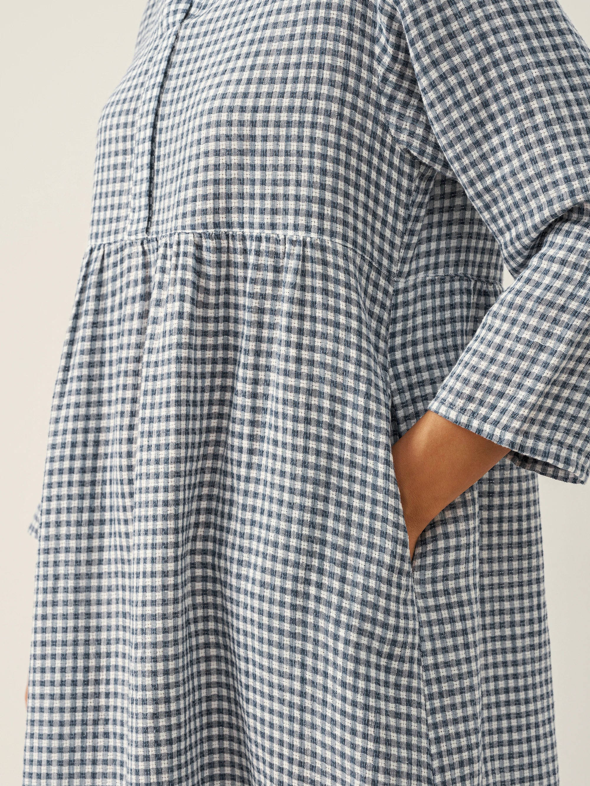 Linen Check Long Sleeve Midi Dress FIRTH