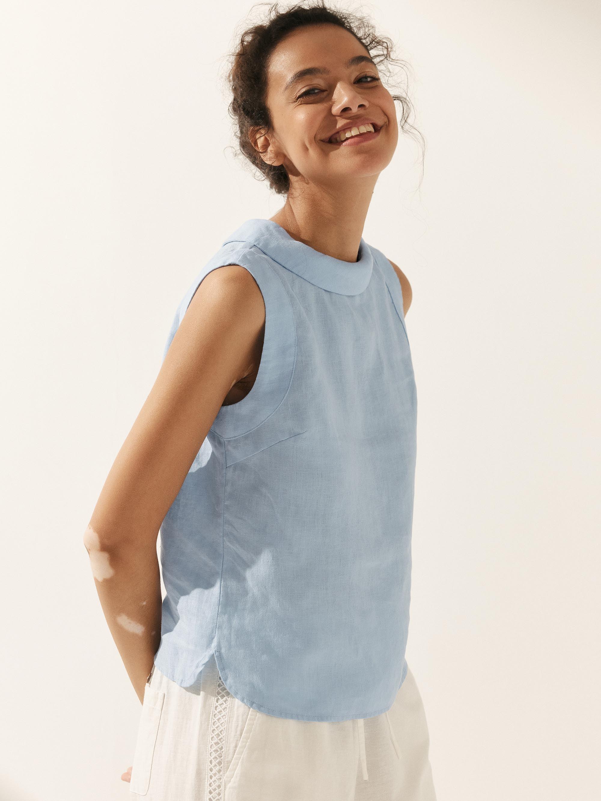 100% Linen Draped Collar Tank Top