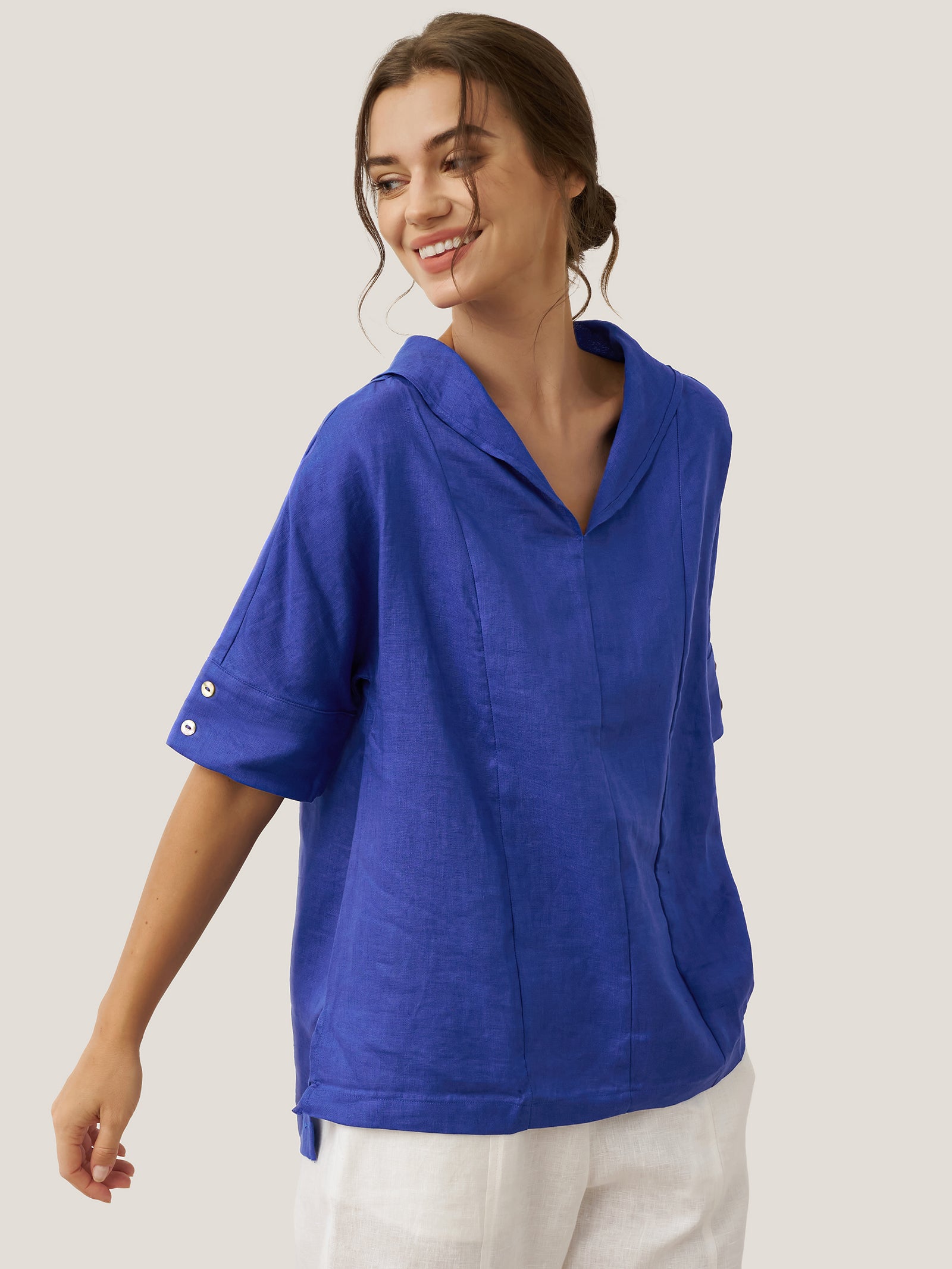 100% Linen V-Neck Short Sleeve Shirt SIERRA