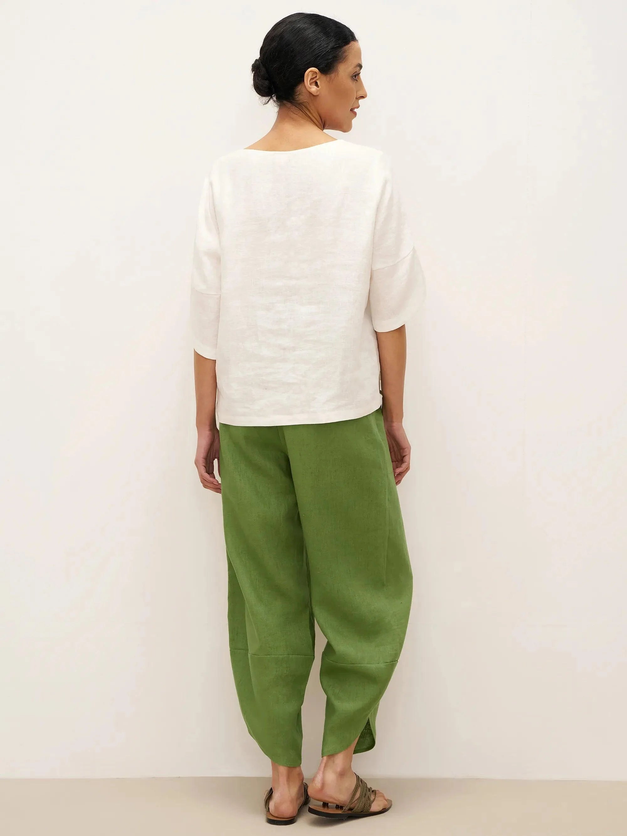 100% Linen Petal-Hem Trousers with Elastic Waist LIV
