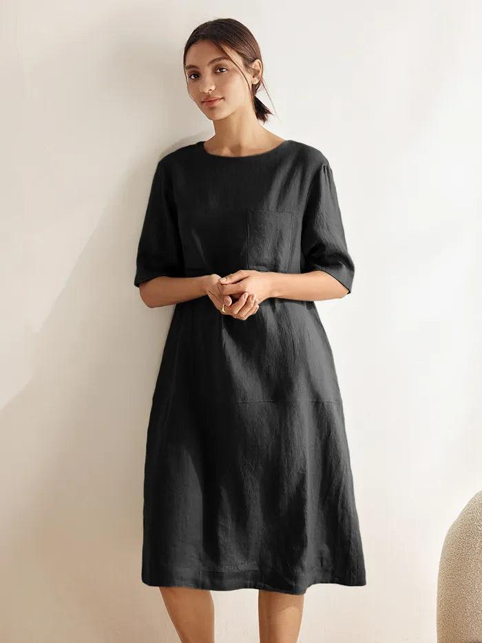 100% Linen Mid-Sleeve Maxi Dress GEORGINA