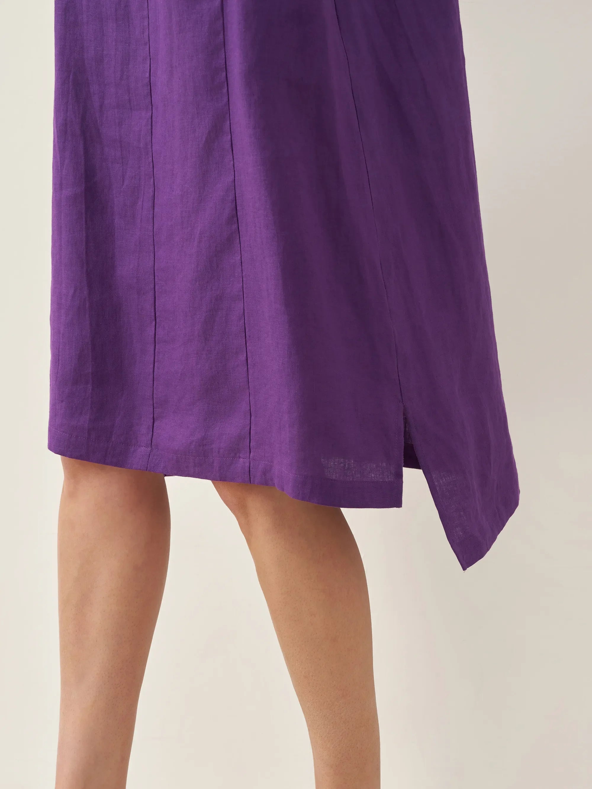 100% Linen V-Neck Pullover Midi Dress AUBREY