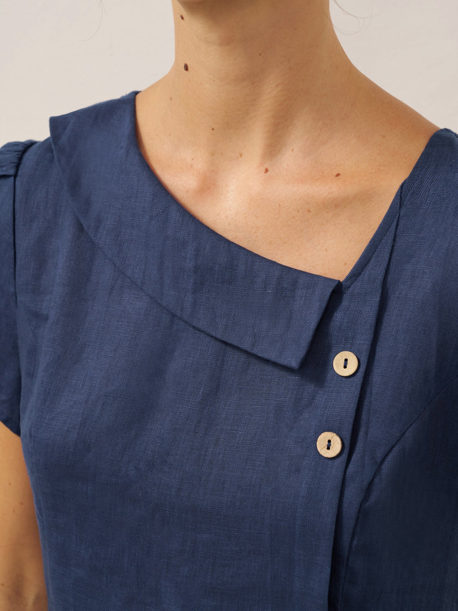 100% Linen Crescent Collar Flutter Sleeve Midi Dress FIONA