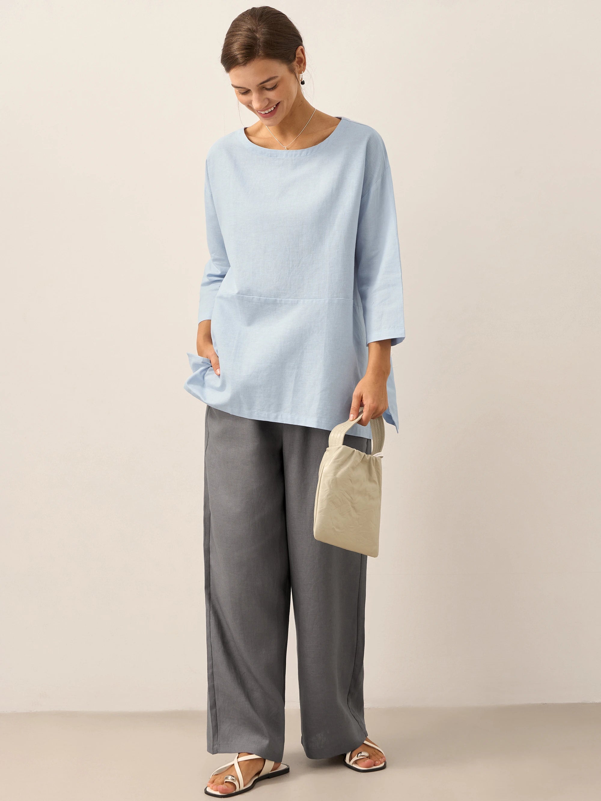 Linen White Boat Neck Oversized Top AVA