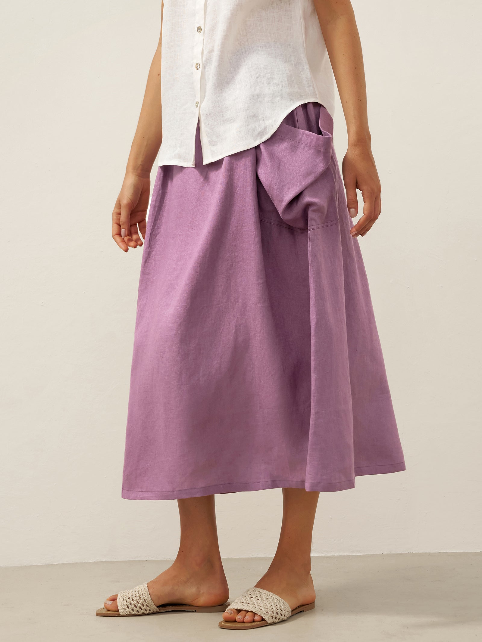 100% Linen Elastic Waist Skirt MARINA