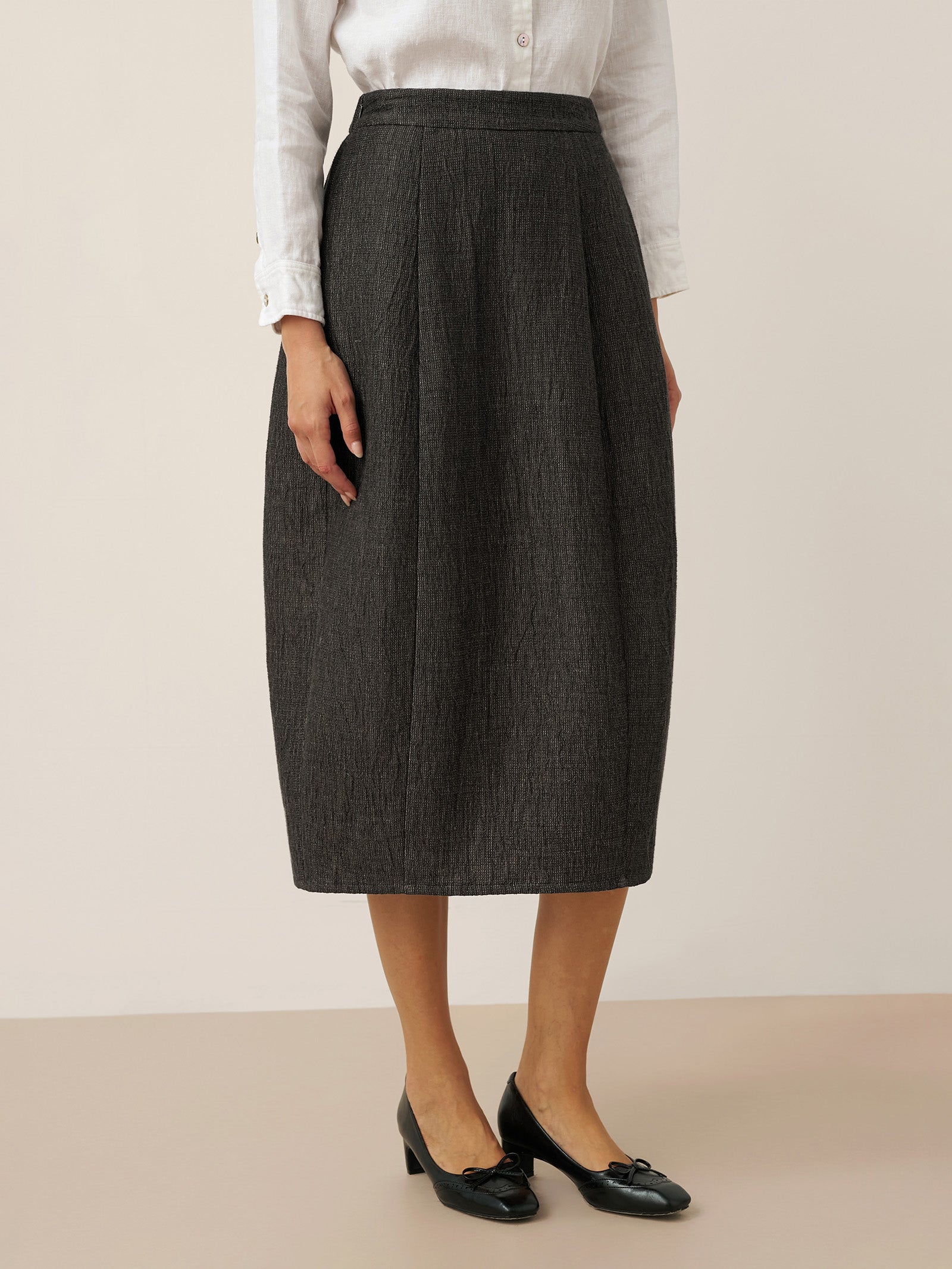 Linen Cocoon-Shaped Elastic Waist Skirt RHIANNON